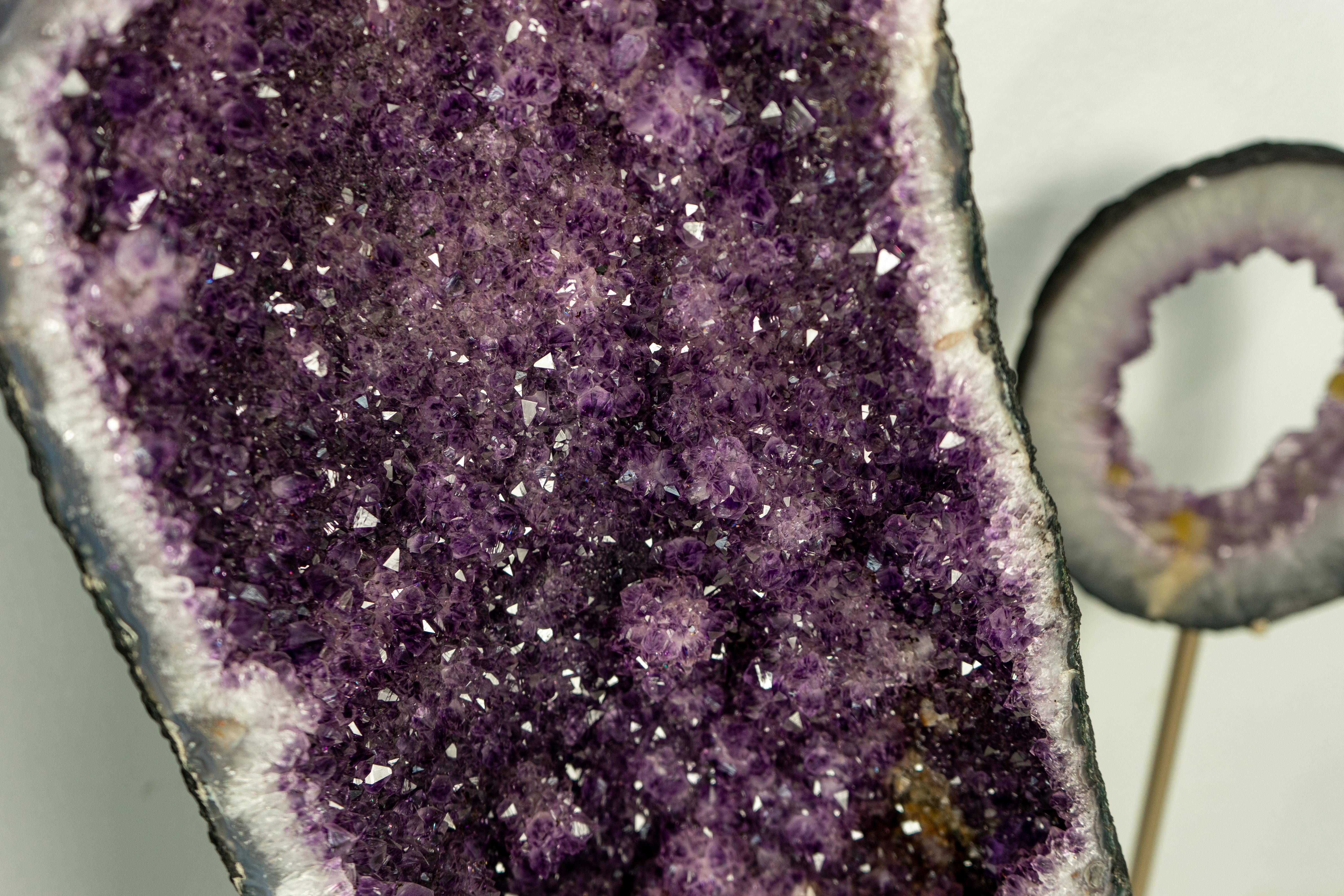 Pair of X-Tall Amethyst Cathedral Geodes with Rare Flower Rosettes For Sale 8