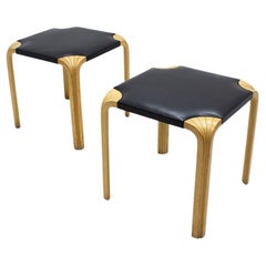 Pair of X601 Stools in Leather & Birch by Alvar Aalto