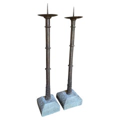 Pair Of XIV - XV Century Italian Pique Cierge - Torcheres