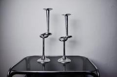 Pair of XL aluminum knot candlesticks, Italy, 1980