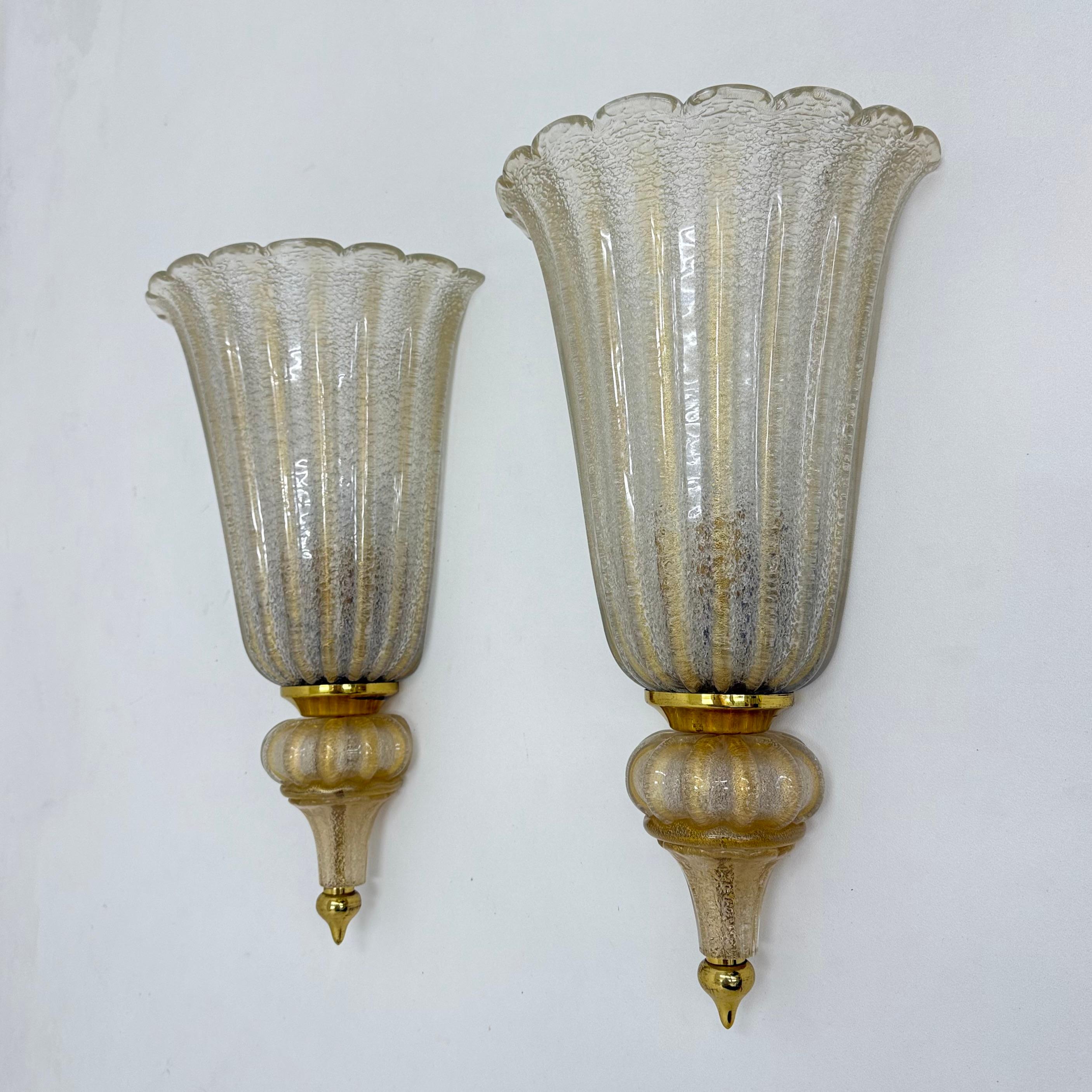 Coppia di lampade da parete XL Barovier&Toso applique in vetro di Murano, anni '70 in vendita 7