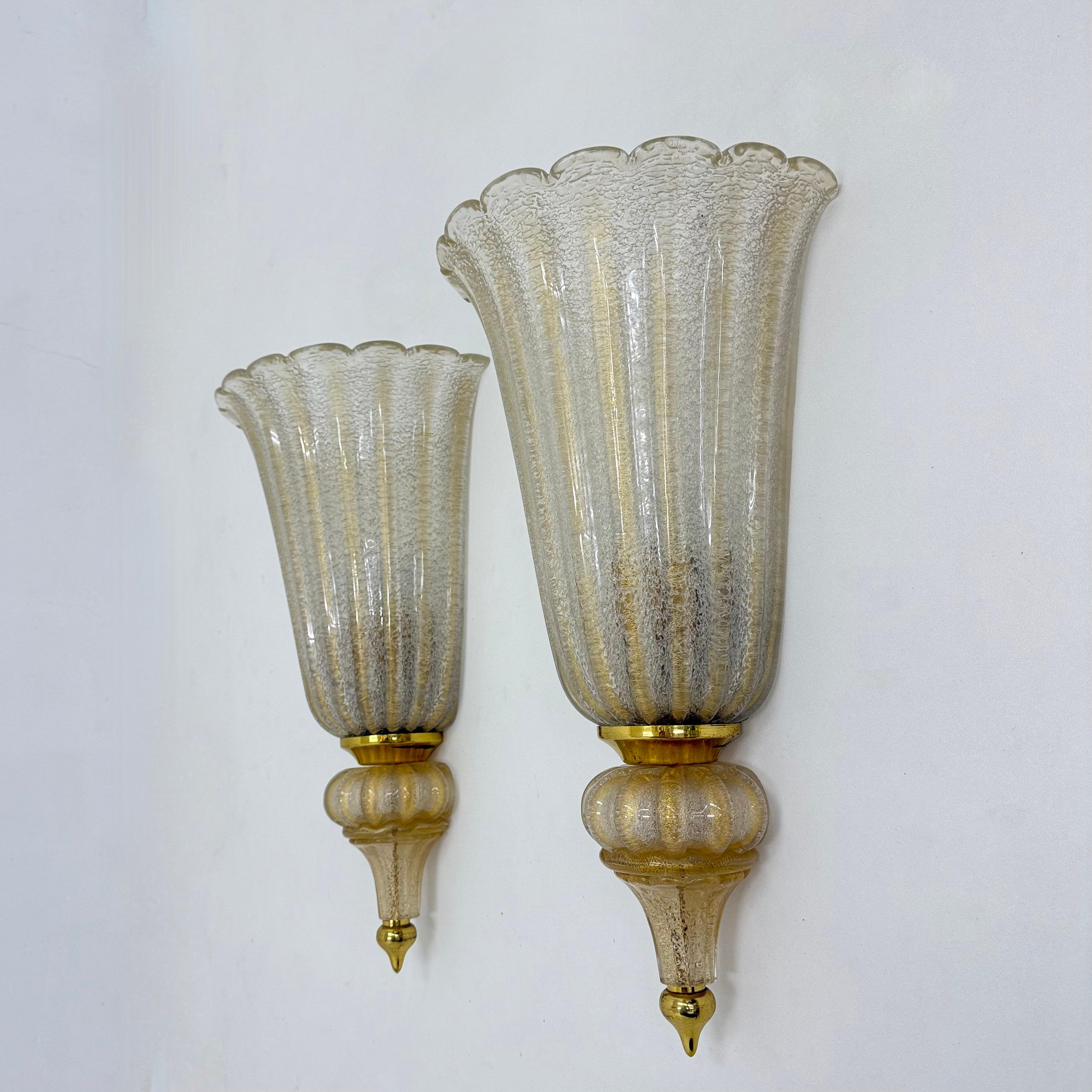 Coppia di lampade da parete XL Barovier&Toso applique in vetro di Murano, anni '70 in vendita 8