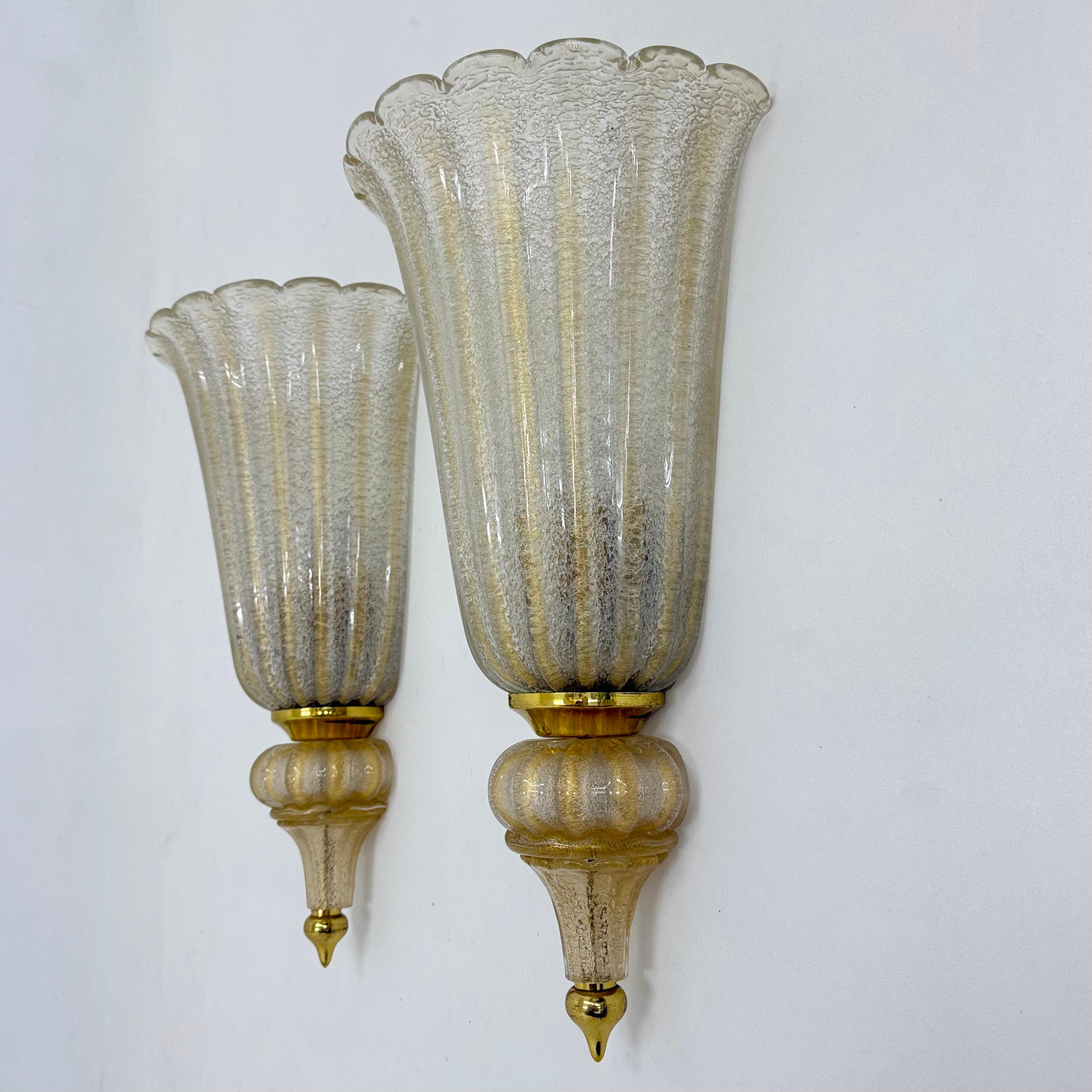 Coppia di lampade da parete XL Barovier&Toso applique in vetro di Murano, anni '70 in vendita 9