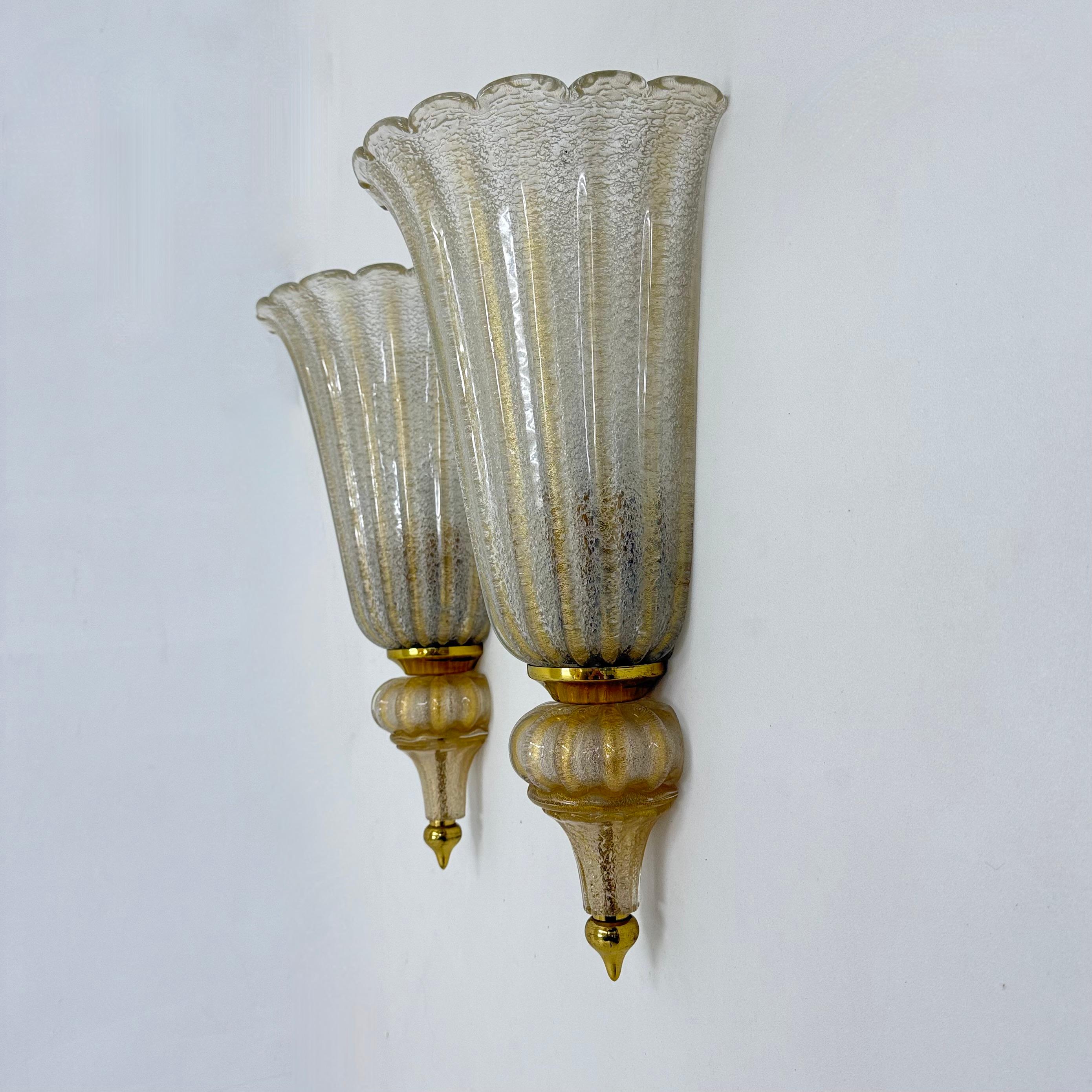 Coppia di lampade da parete XL Barovier&Toso applique in vetro di Murano, anni '70 in vendita 12