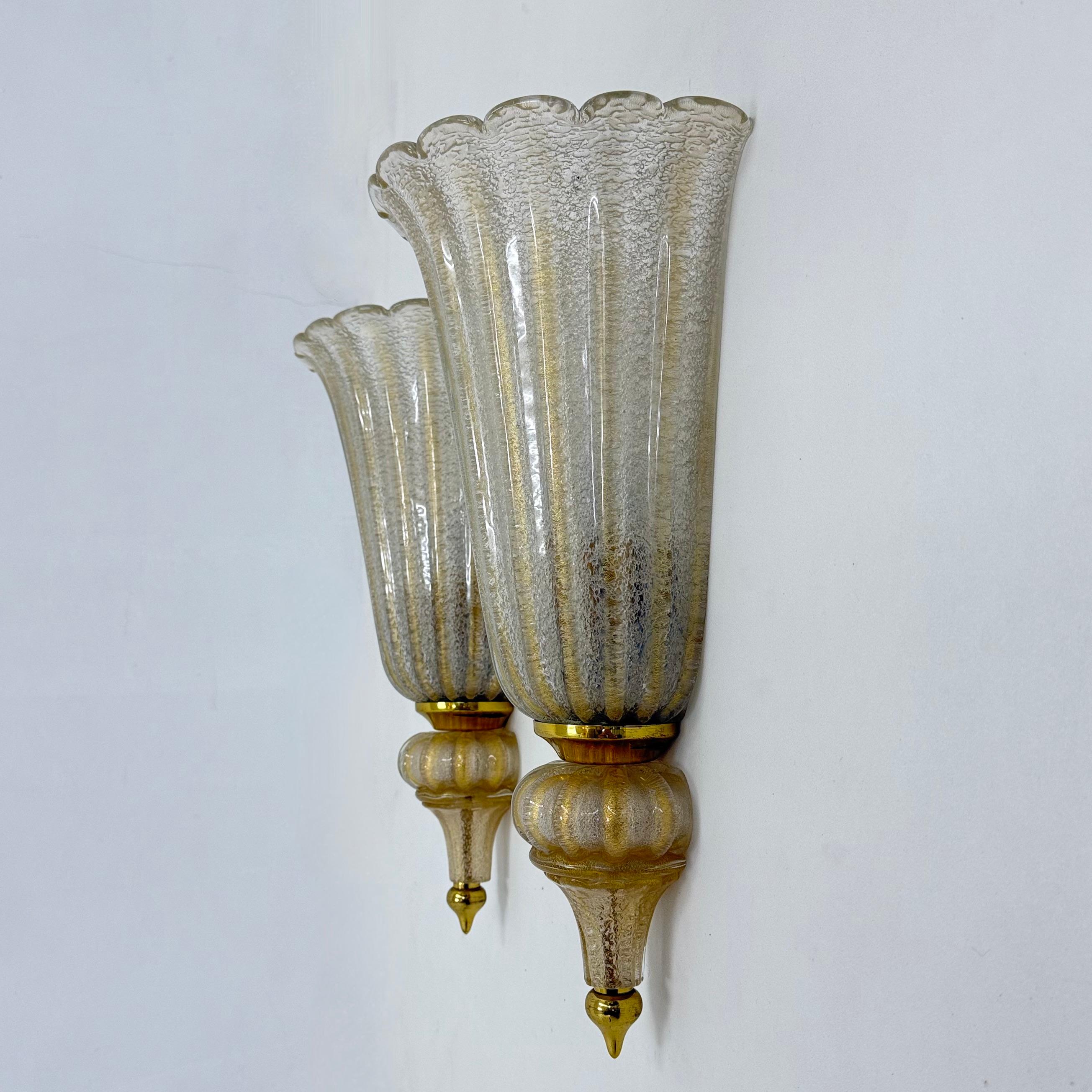 Coppia di lampade da parete XL Barovier&Toso applique in vetro di Murano, anni '70 in vendita 13