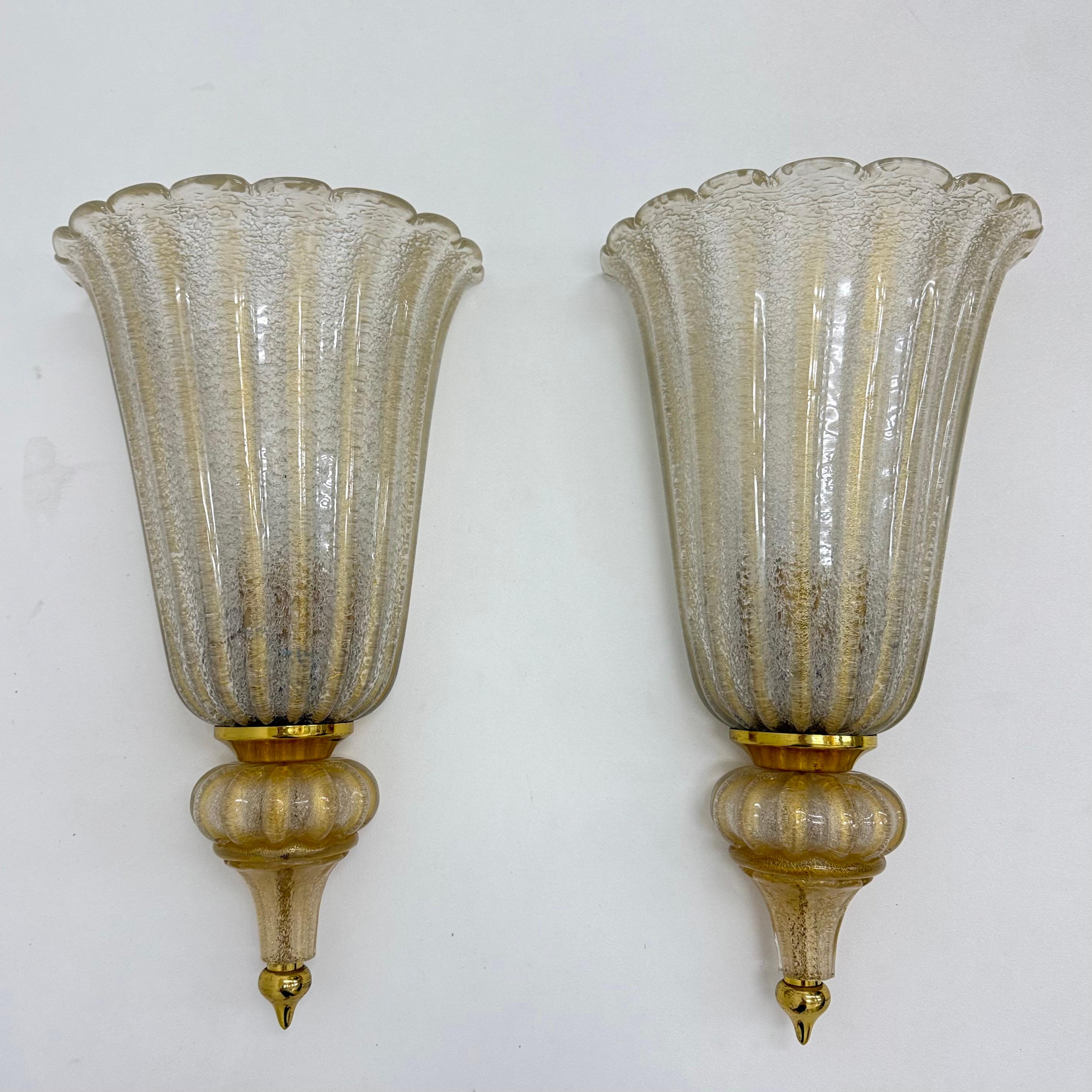 Coppia di lampade da parete XL Barovier&Toso applique in vetro di Murano, anni '70 in vendita 14