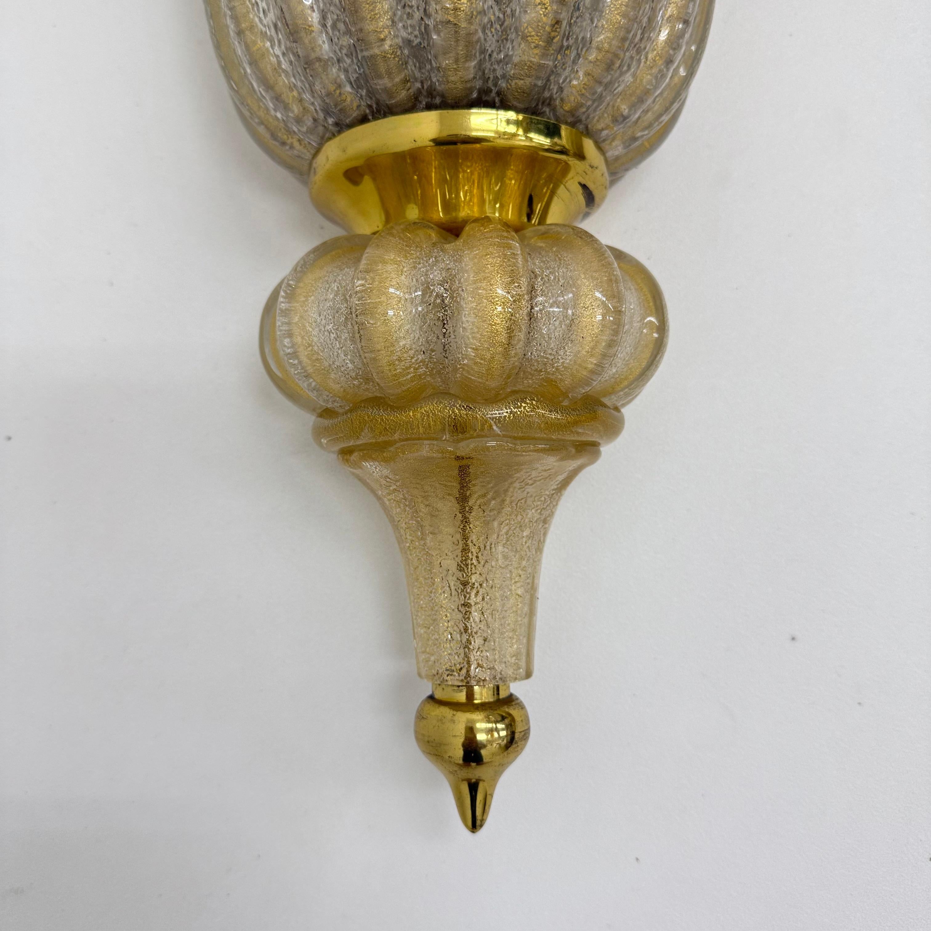 Coppia di lampade da parete XL Barovier&Toso applique in vetro di Murano, anni '70 In condizioni buone in vendita a Delft, NL
