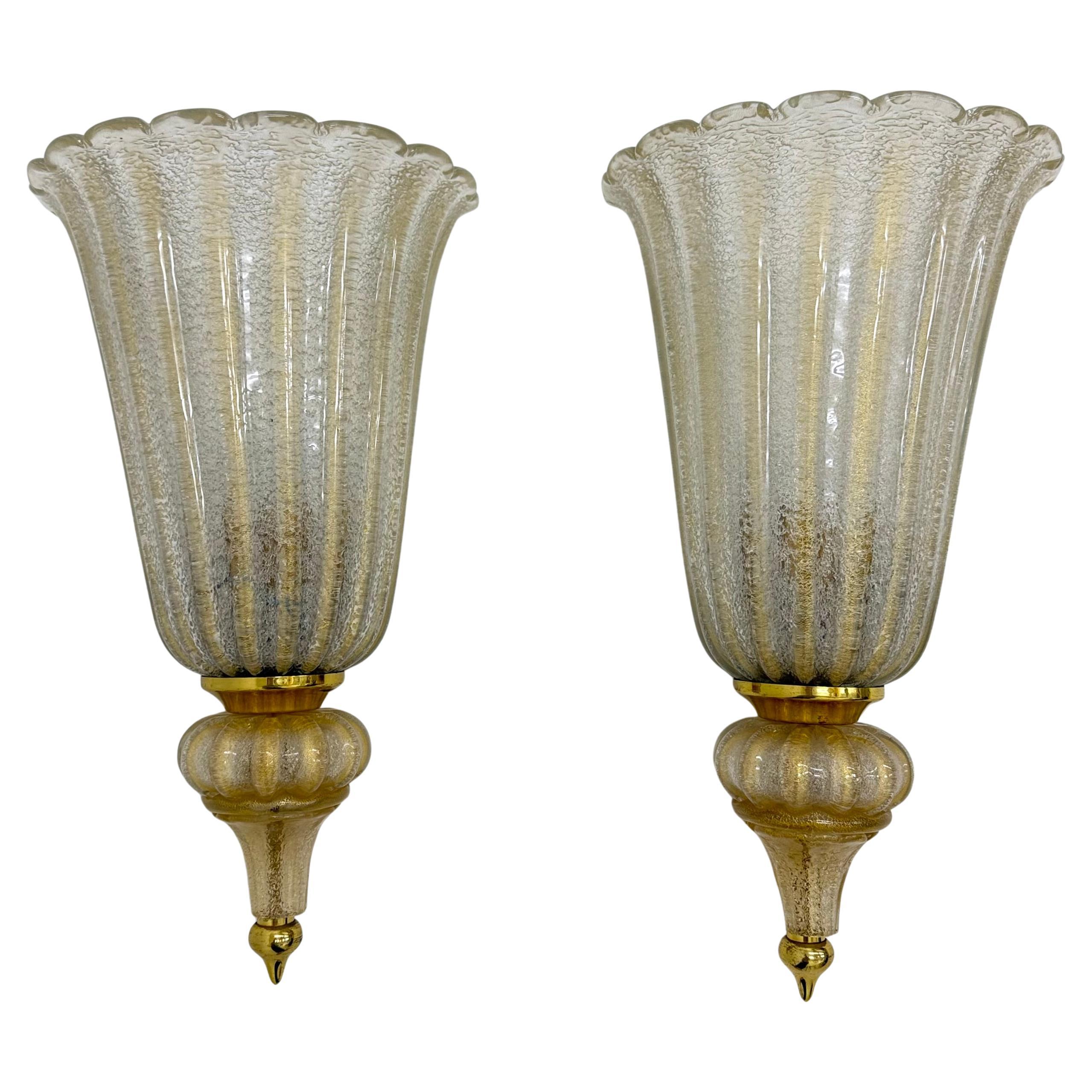 Coppia di lampade da parete XL Barovier&Toso applique in vetro di Murano, anni '70