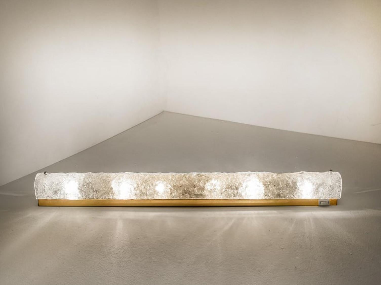 Austrian Pair of XL Blown Murano Glass and Brass Wall Lights by Hillebrand