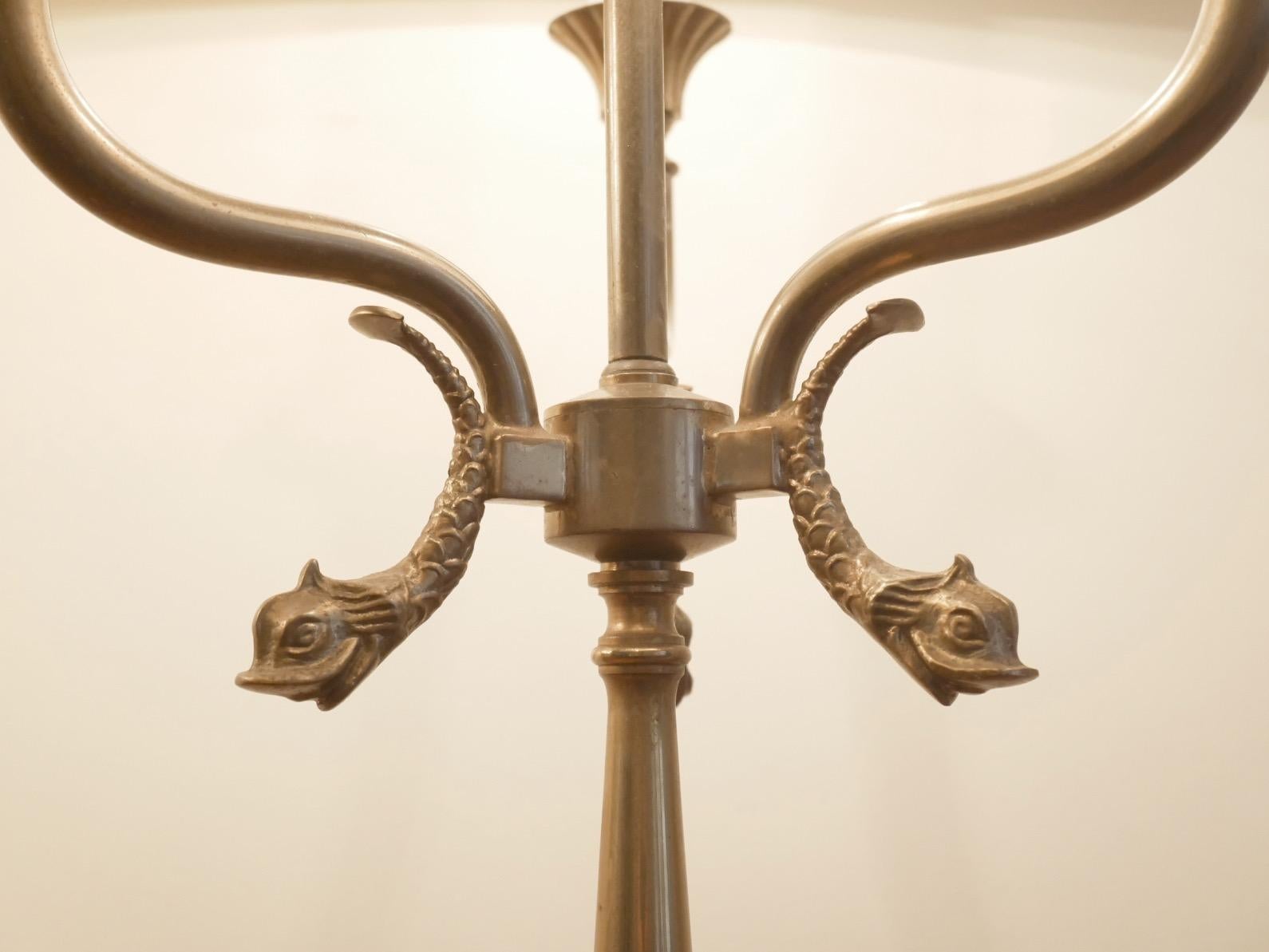 Pair of Xl Brass Candelabra Dolphin Shaped Table Lamps, 1940s In Good Condition For Sale In Brussels, Ixelles