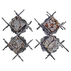 Pair of XL Brutalist Sconces in wrought iron and Murano glass by Poliarte