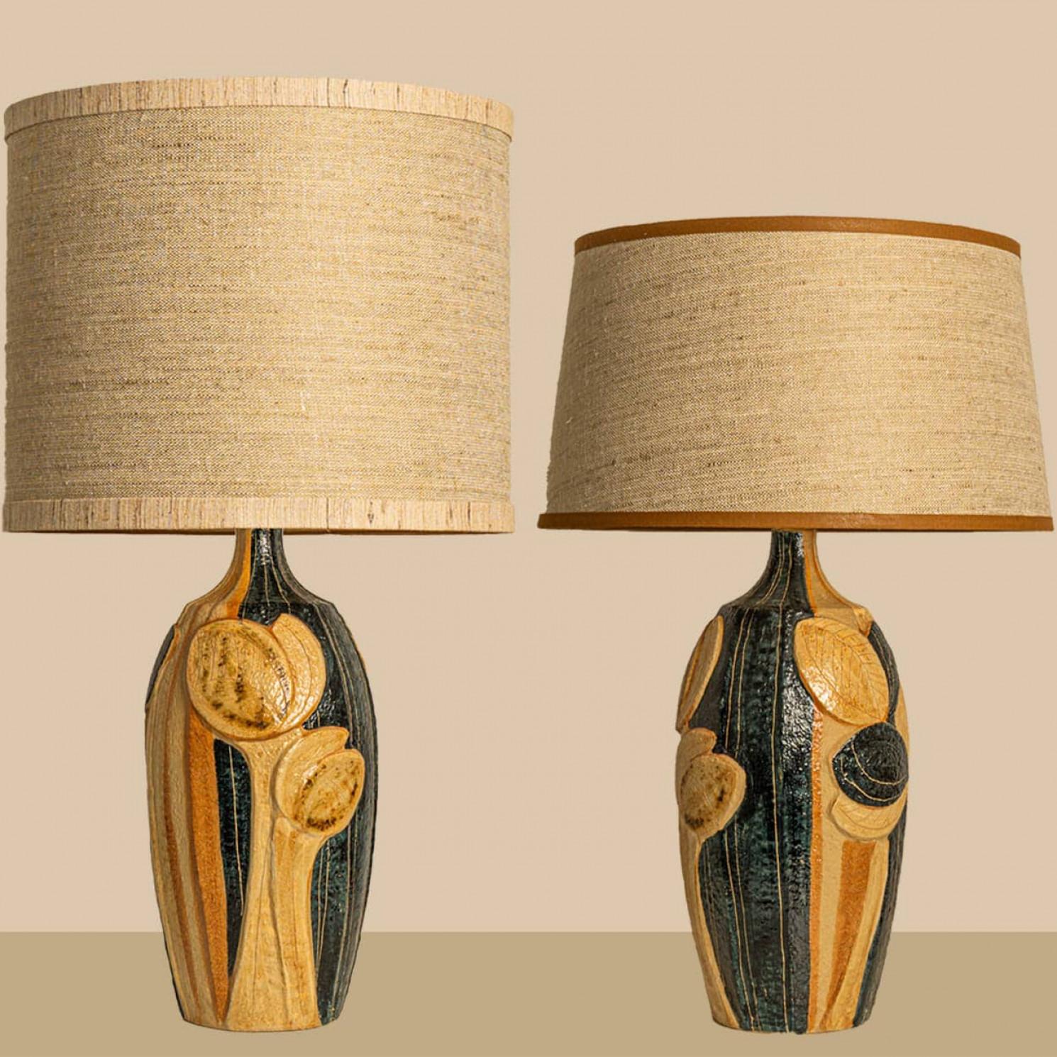 Pair of XL Ceramic Table Lamp by Noomi Backhausen for Soholm Silk Shade, 1960 en venta 1