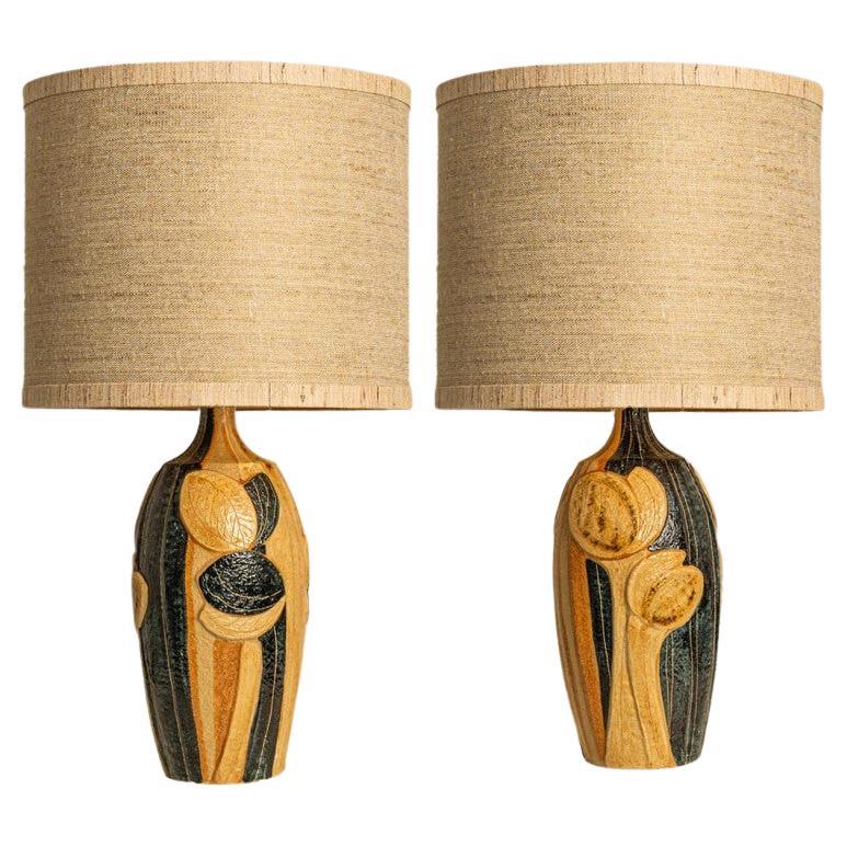 Pair of XL Ceramic Table Lamp by Noomi Backhausen for Soholm Silk Shade, 1960