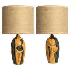 Pareja de lámparas de sobremesa XL de cerámica de Noomi Backhausen para Soholm Pantalla de seda, 1960