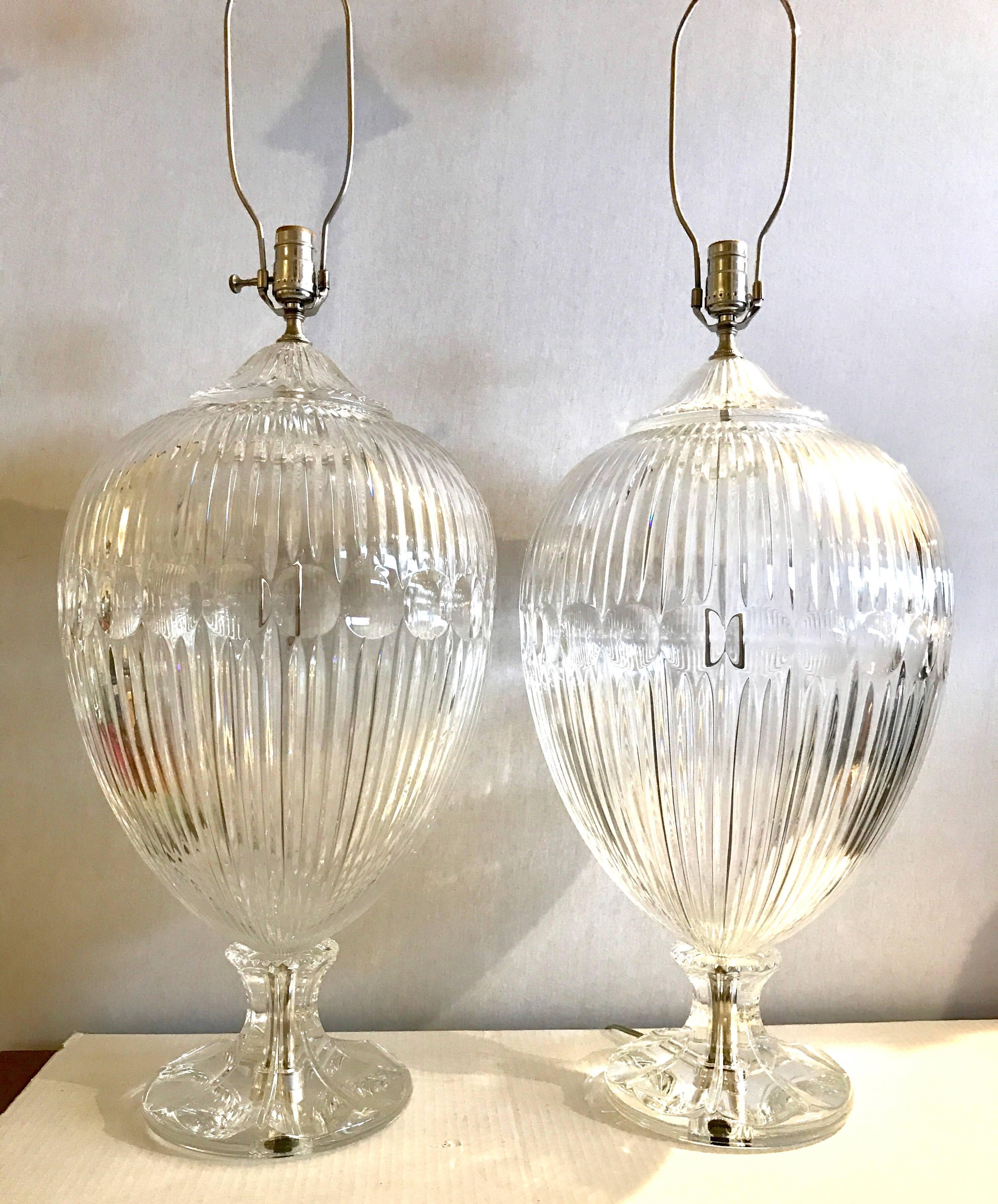 Contemporary Pair of Extra Large Italian Crystal Table Lamps