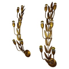 Pair of XL gilded Floral Wall Lights by Ferro Arte, Spain, 1960s