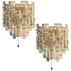Pair of  XL Kalmar Ice Glass Wall Sconces by J.T. Kalmar, Austria, 1970s