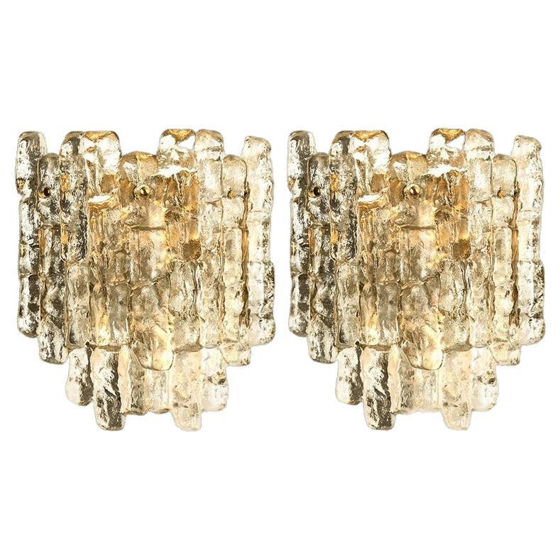 Pair of  XL Kalmar Ice Glass Wall Sconces by J.T. Kalmar, Austria, 1970s
