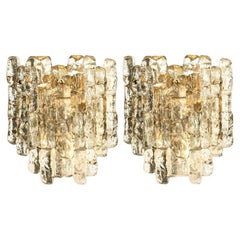 Pair of  XL Kalmar Ice Glass Wall Sconces by J.T. Kalmar, Austria, 1970s