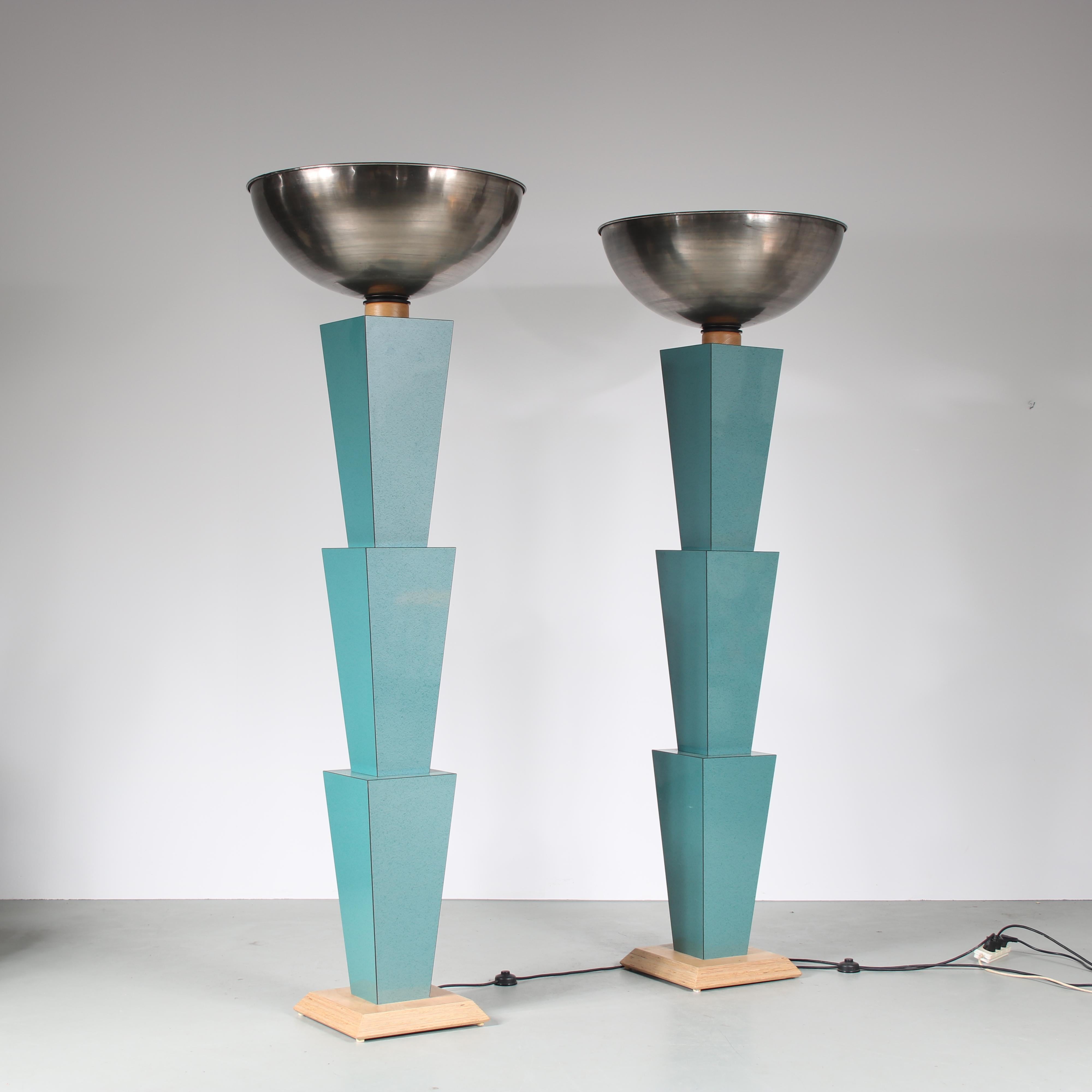 Pair of XL Memphis Style Floor Lamps, Italy, 1980 In Good Condition In Amsterdam, NL