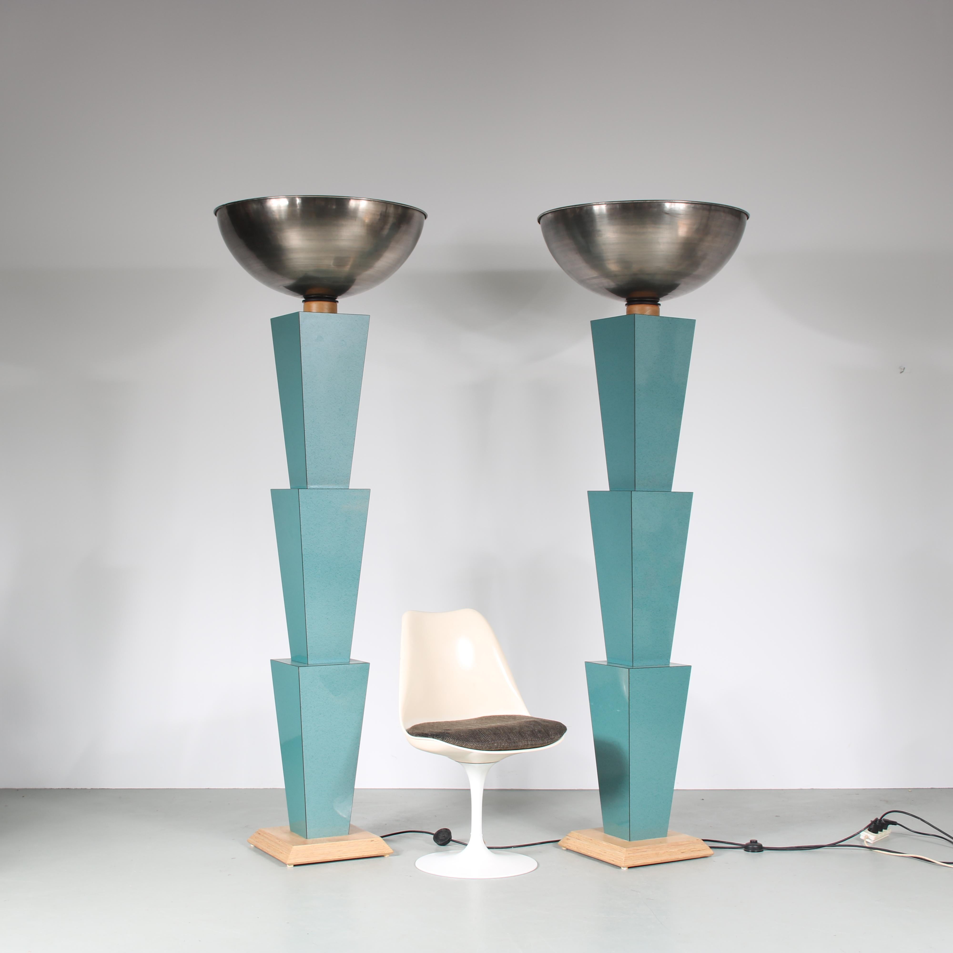 Late 20th Century Pair of XL Memphis Style Floor Lamps, Italy, 1980