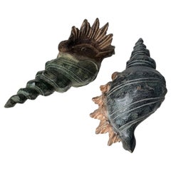Pair of XL polychrome carved wooden shells, 1950s