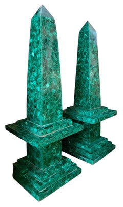 Pair of XL Rare 42 High Malachite Obelisks