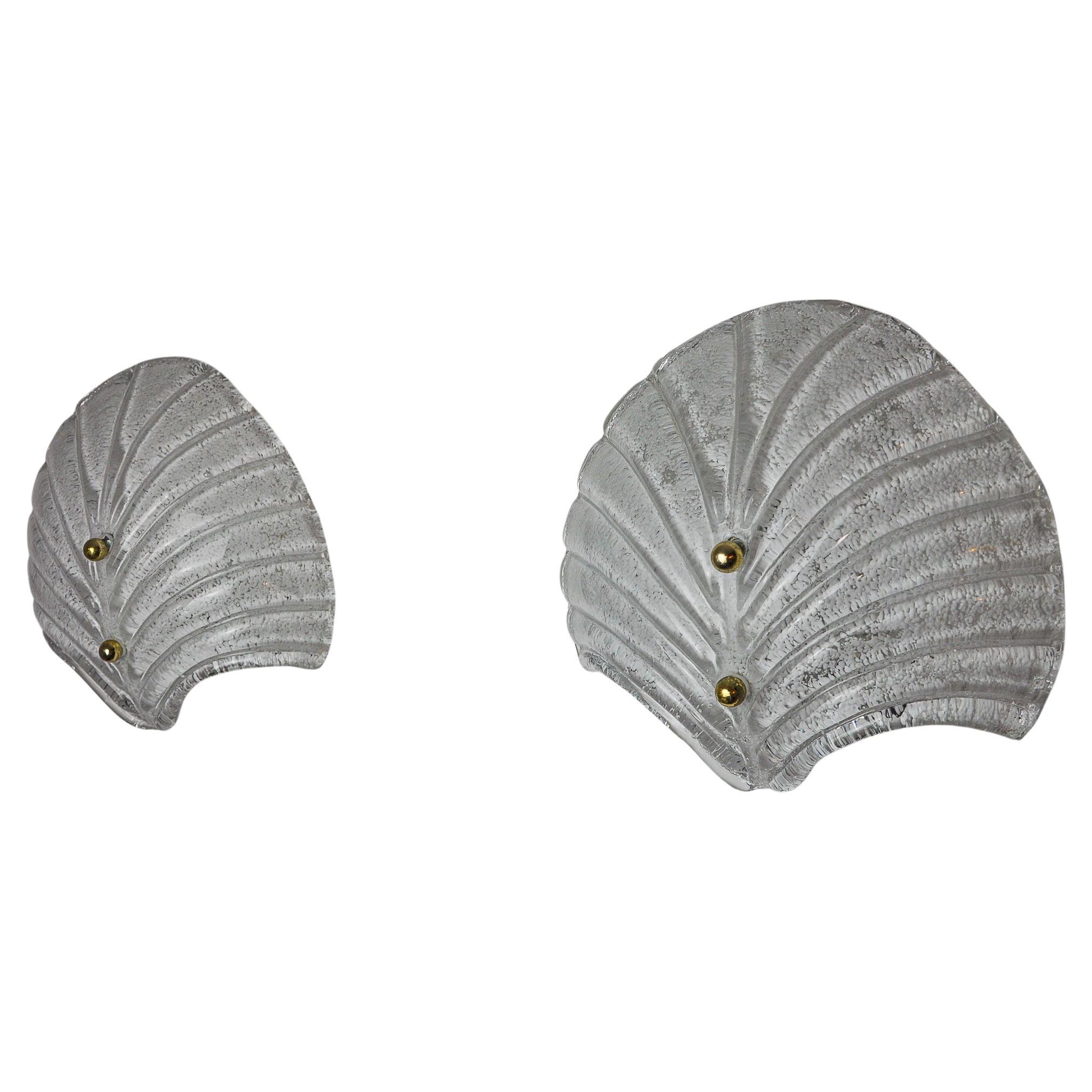 Paar XL-Muschel-Wandleuchten, Murano-Glas mattiert, Italien, 1980