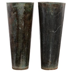 Pair of XL statement patinated metal planters