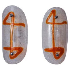 Pair of XL wall lights by Murano Mazzega in orange frosted glass Italy 1970