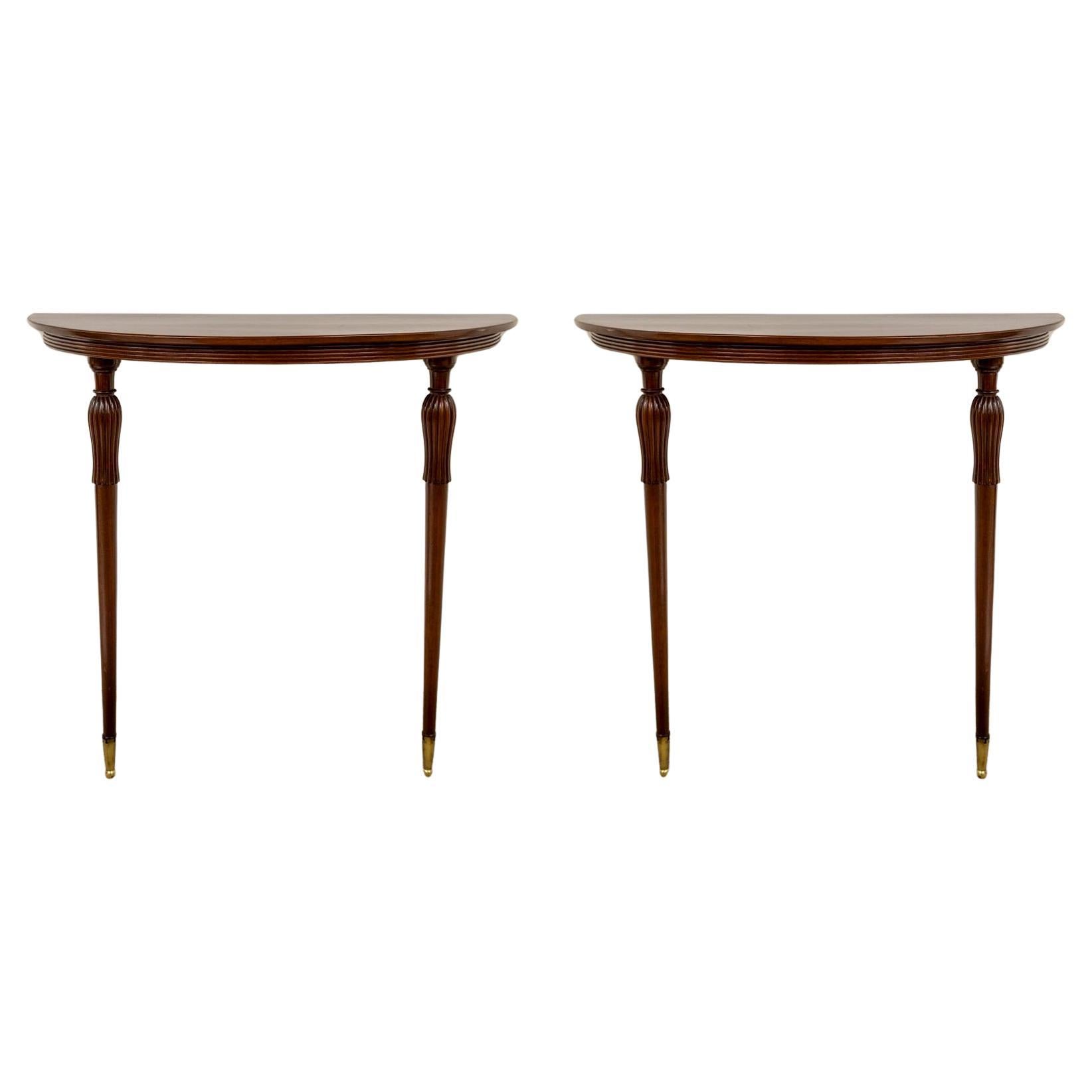 Pair of XX Century Italian Demilune Console Tables For Sale