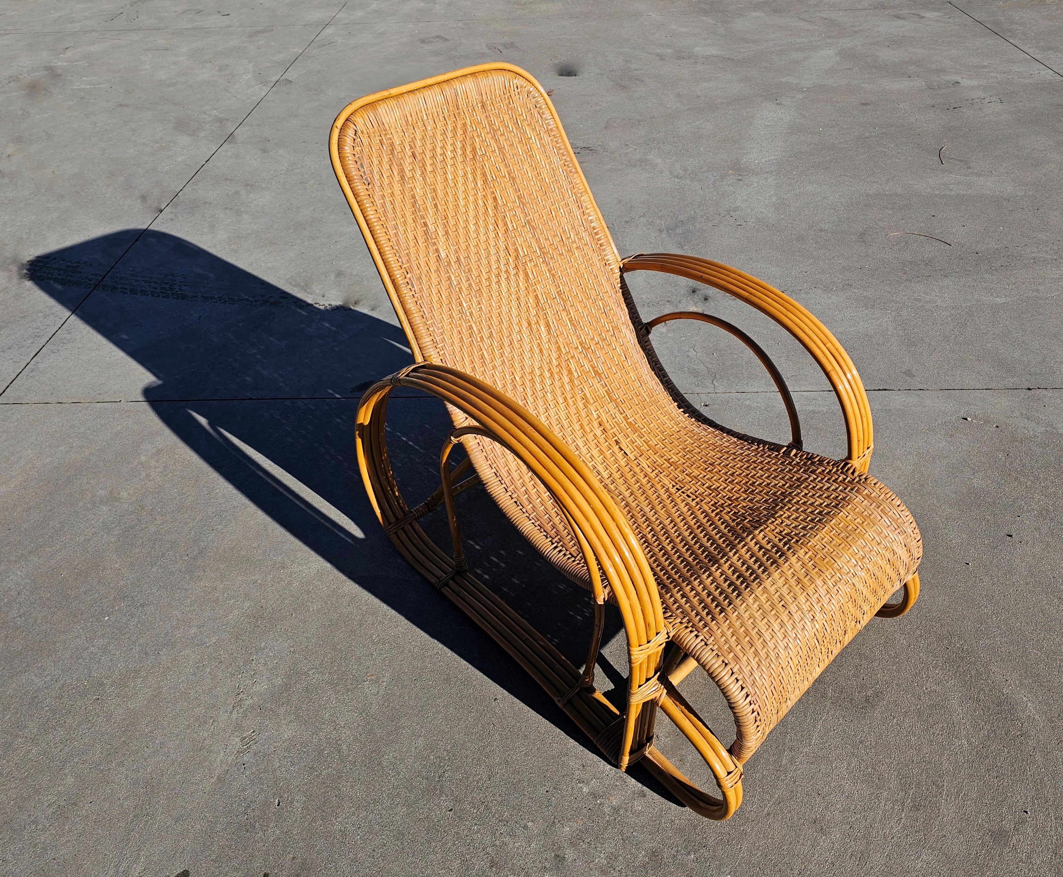 Pair of XXL Mid Century Modern Bamboo and Rattan Lounger, Italy 1960s For Sale 6
