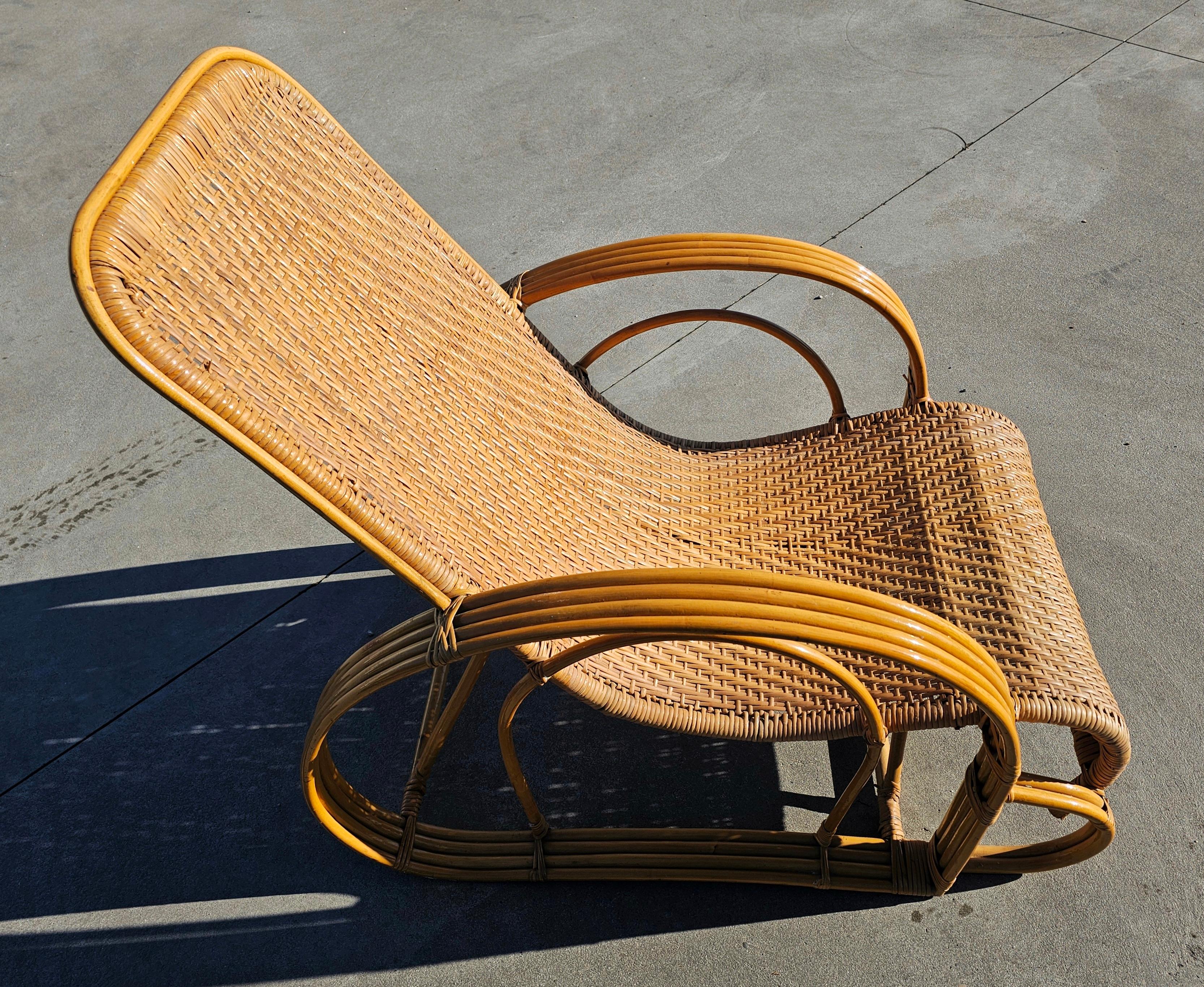 Pair of XXL Mid Century Modern Bamboo and Rattan Lounger, Italy 1960s For Sale 7