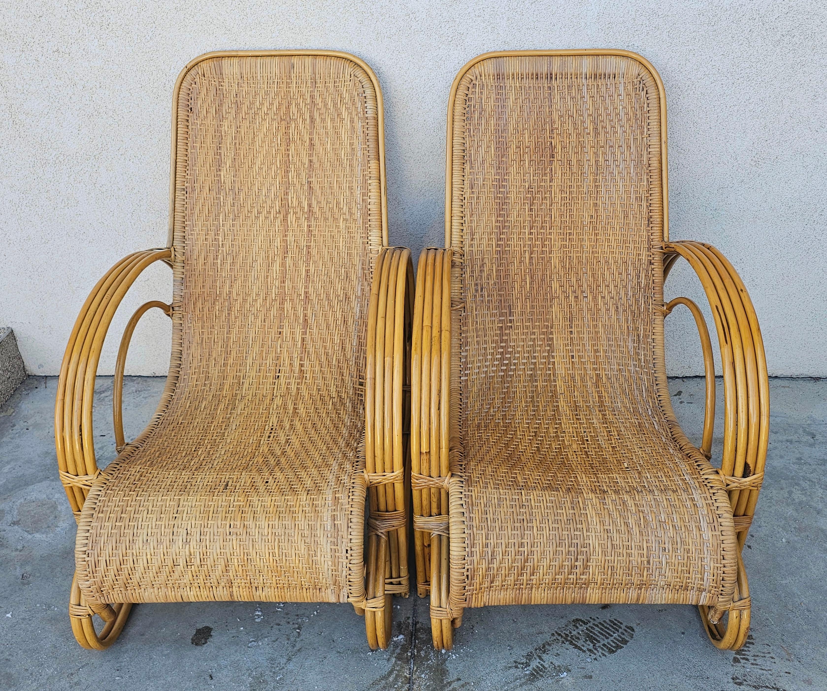 Pair of XXL Mid Century Modern Bamboo and Rattan Lounger, Italy 1960s For Sale 8