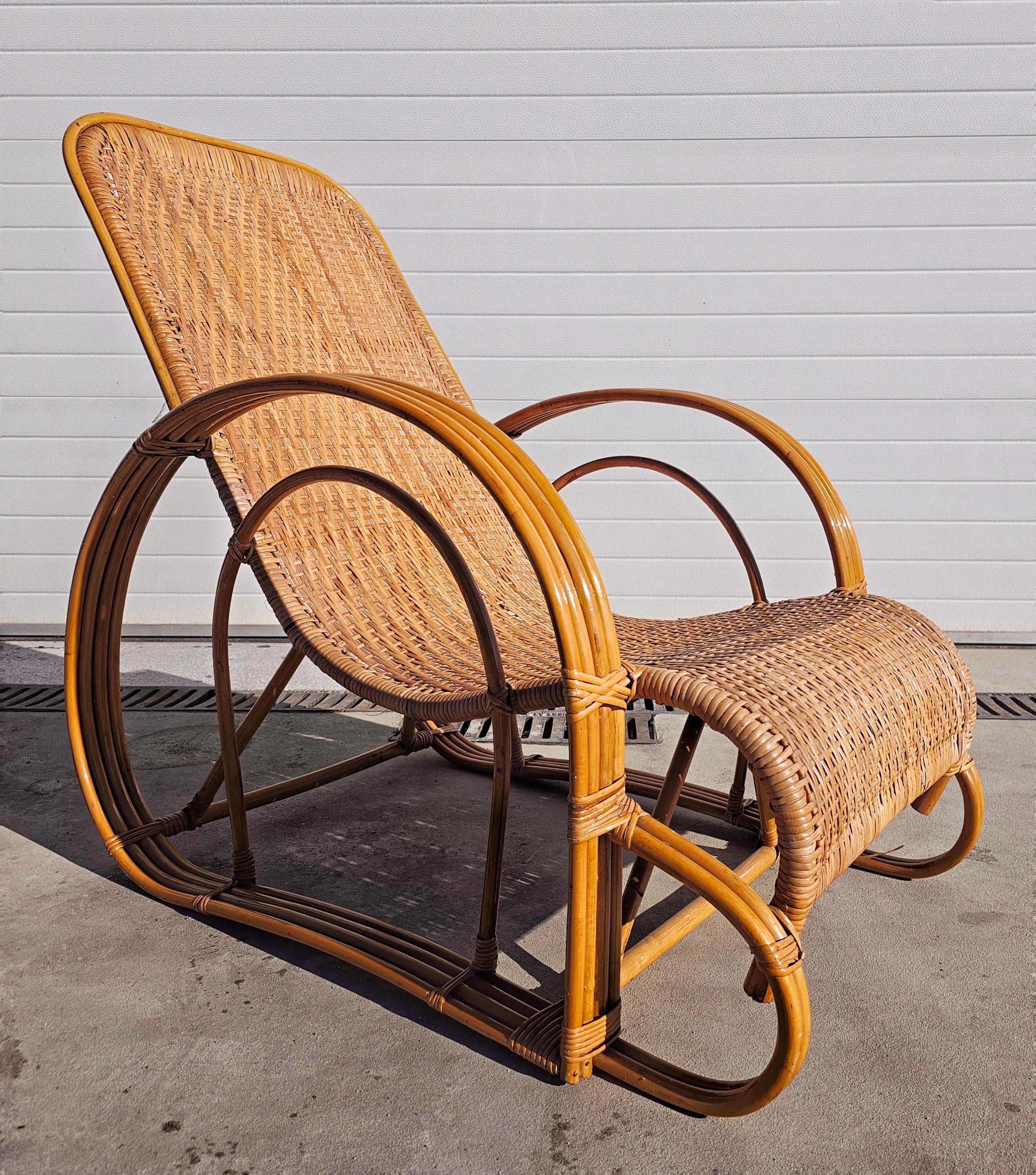 Mid-Century Modern Pair of XXL Mid Century Modern Bamboo and Rattan Lounger, Italy 1960s For Sale