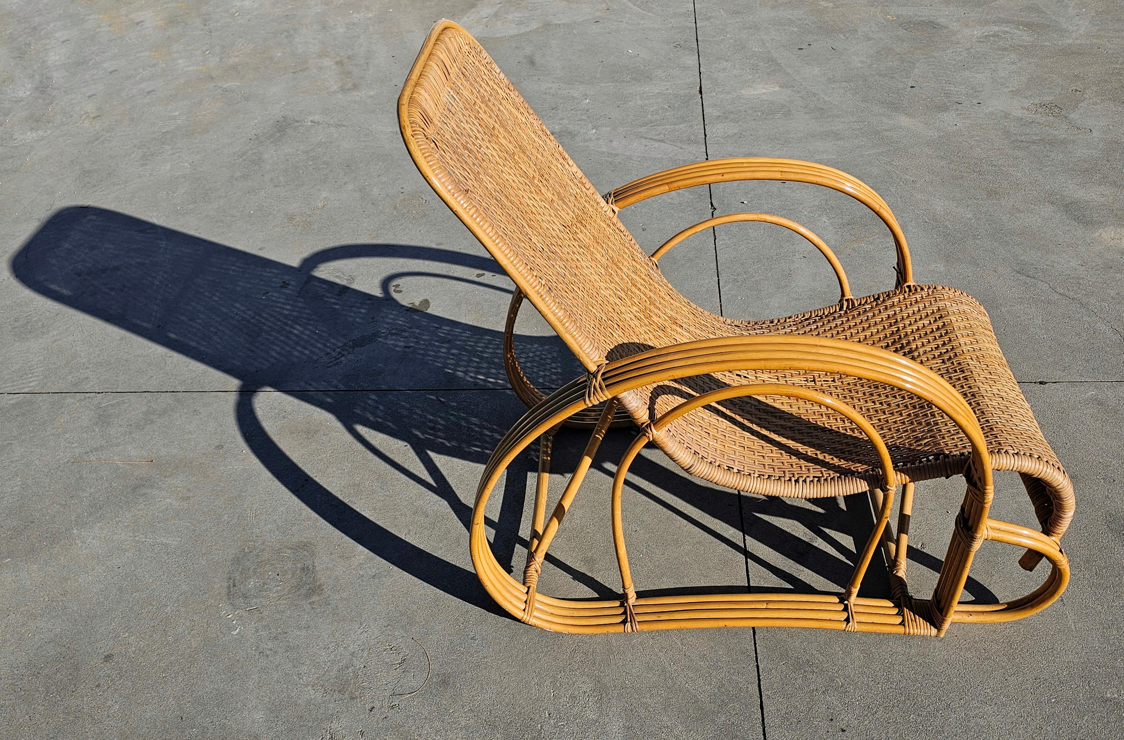 Pair of XXL Mid Century Modern Bamboo and Rattan Lounger, Italy 1960s In Good Condition For Sale In Beograd, RS