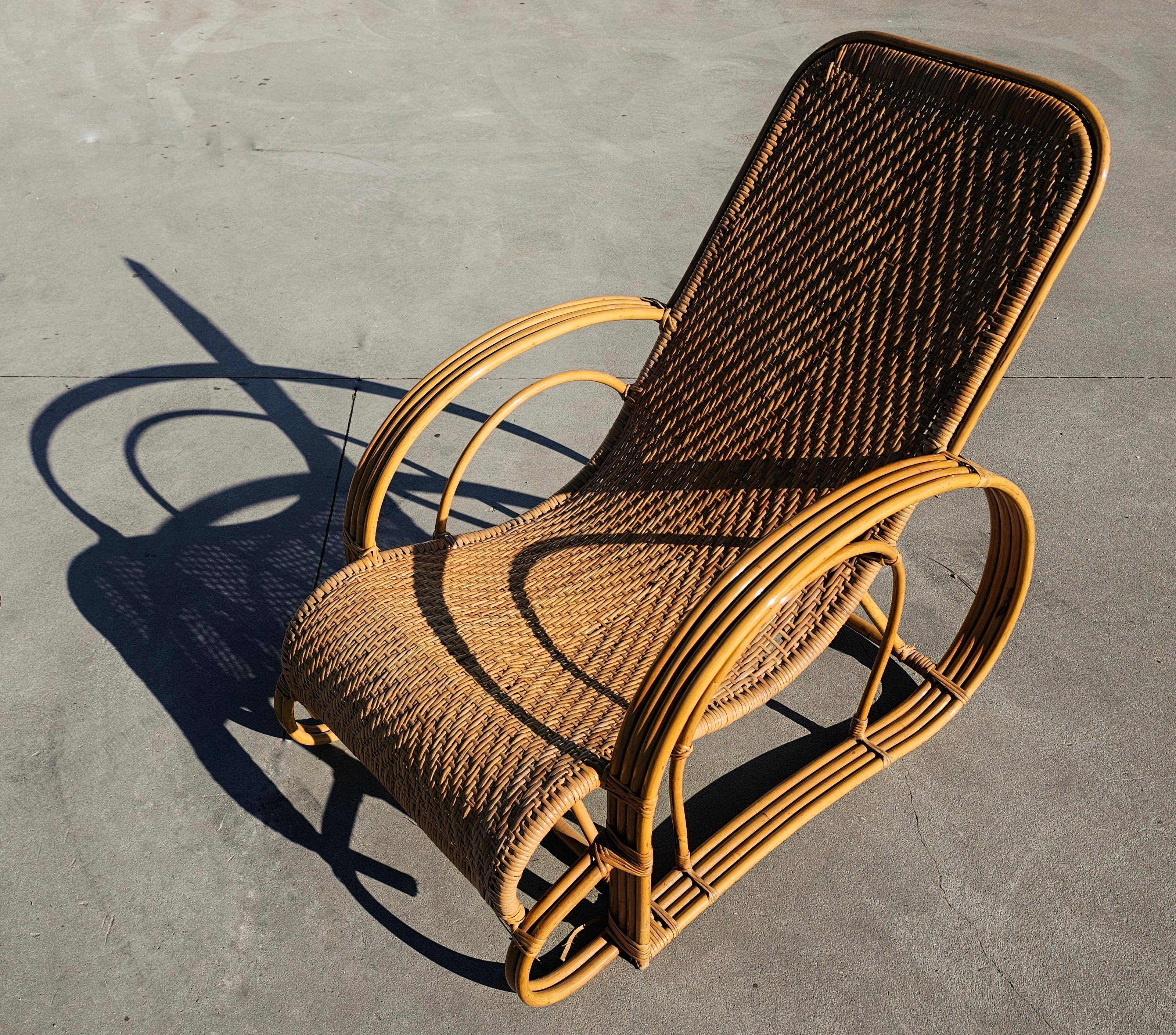 Pair of XXL Mid Century Modern Bamboo and Rattan Lounger, Italy 1960s For Sale 2