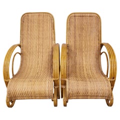 Coppia di lettini XXL in bambù e rattan della metà del secolo scorso, Italia 1960