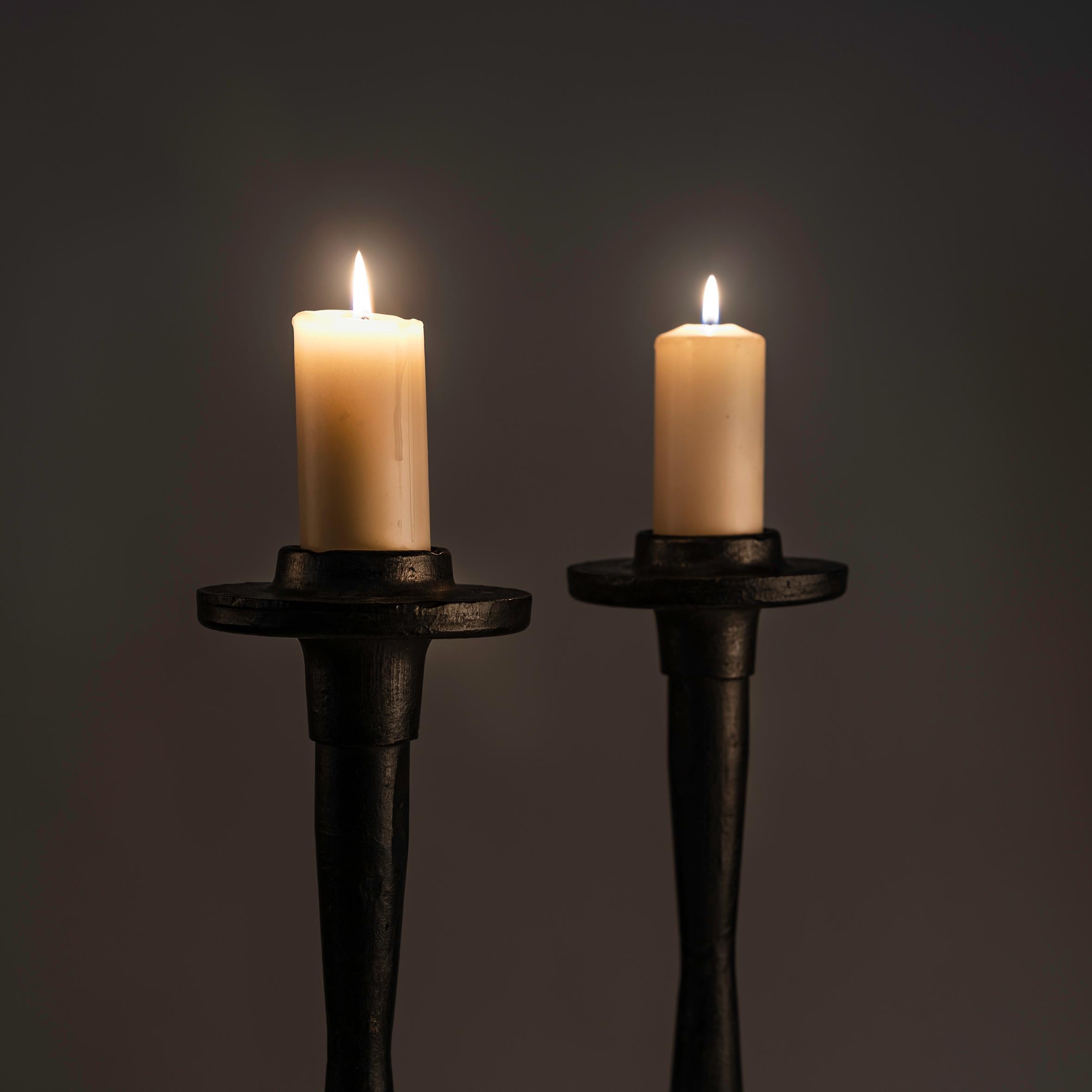 Argentine Pair of XXL  Wrough Iron Brutalist Candleholders Circa 1940 For Sale
