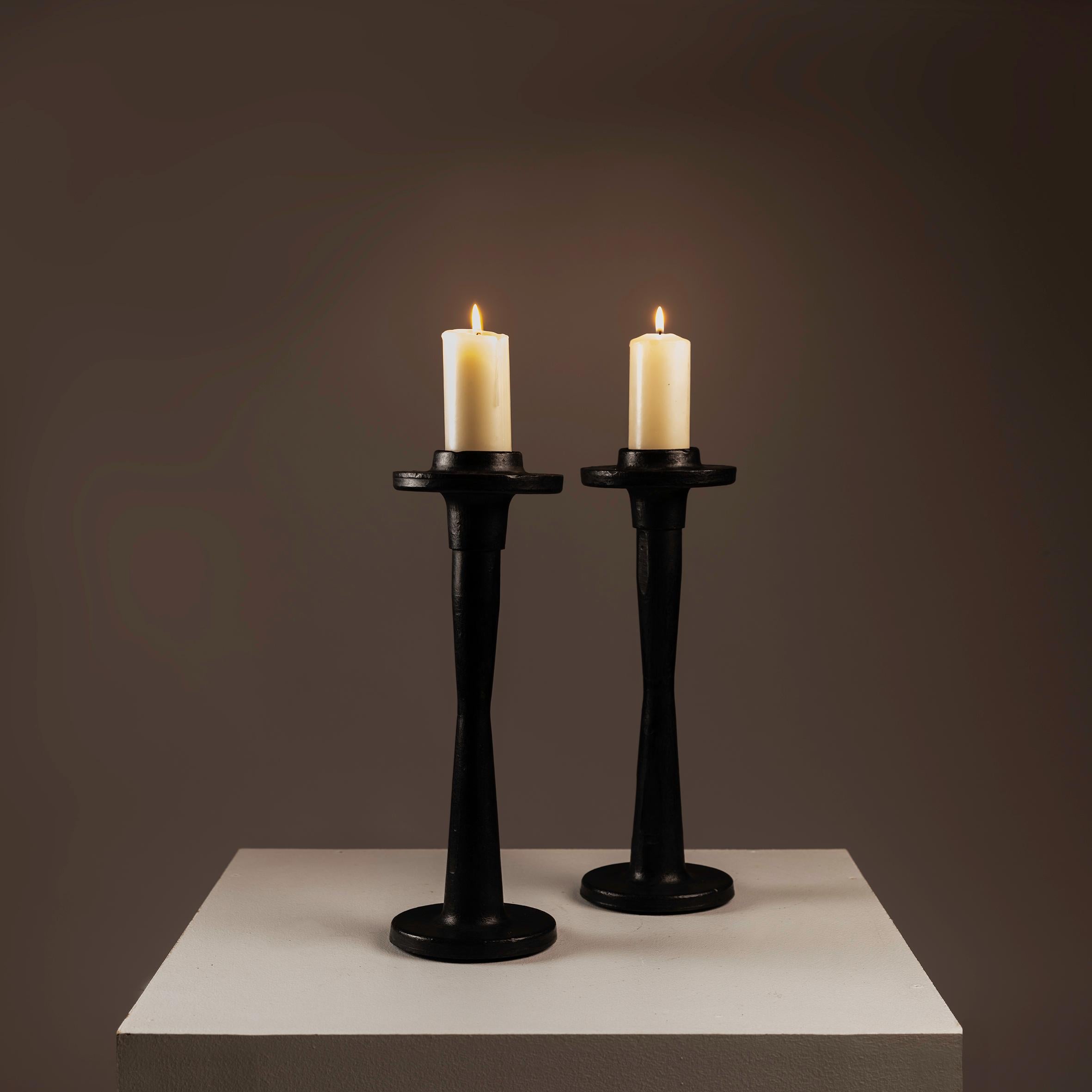 Pair of  XXL Wrought Iron Art Deco Candleholders Circa 1940 In Good Condition For Sale In BARCELONA, ES
