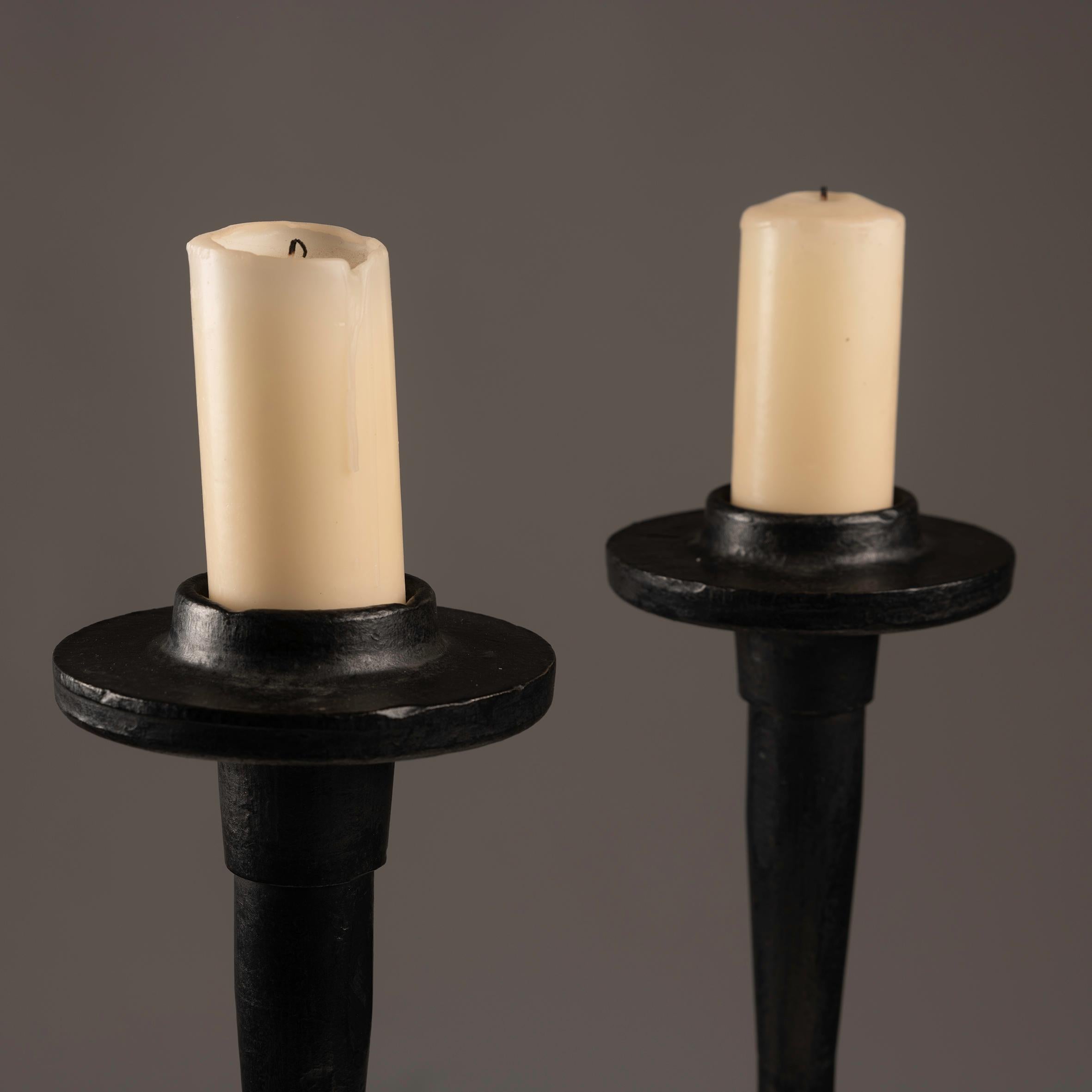 Pair of XXL  Wrough Iron Brutalist Candleholders Circa 1940 For Sale 1