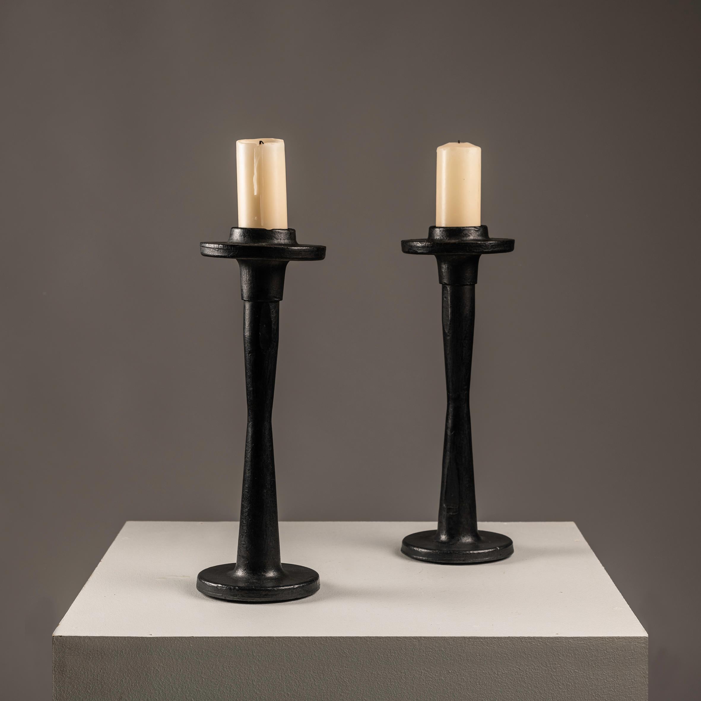 Pair of XXL  Wrough Iron Brutalist Candleholders Circa 1940 For Sale 3