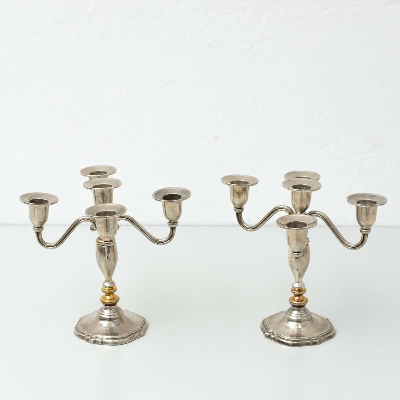 French Pair of XXth Century Candleholders, circa 1950 For Sale