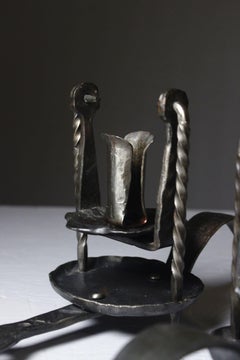 Pair of XXth century French castle wrought iron candle sconces