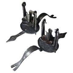 Pair of XXth century French castle wrought iron candle sconces