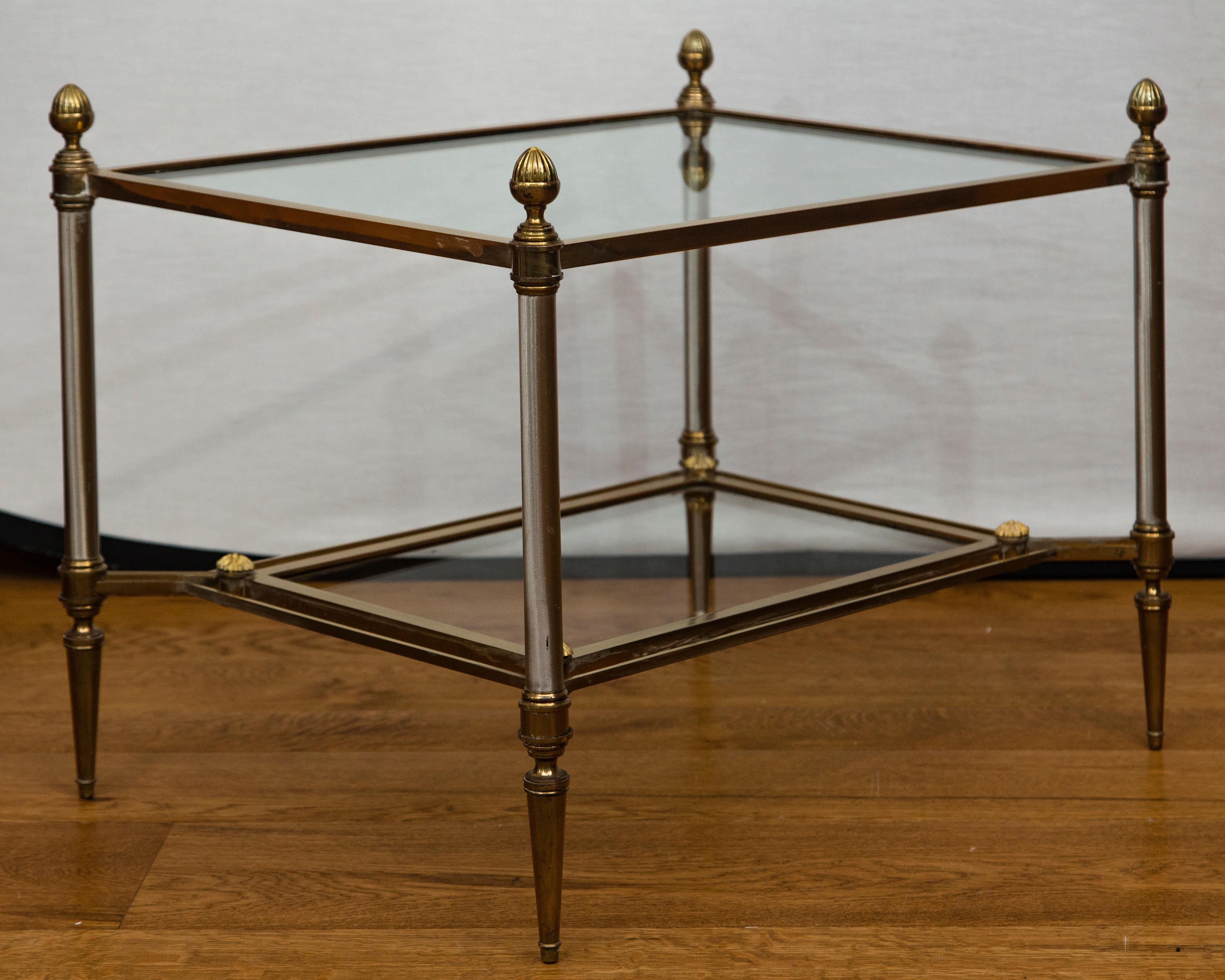Modern Pair of 20th Century Maison Jansen Brass & Chrome Two-Tier Side Tables
