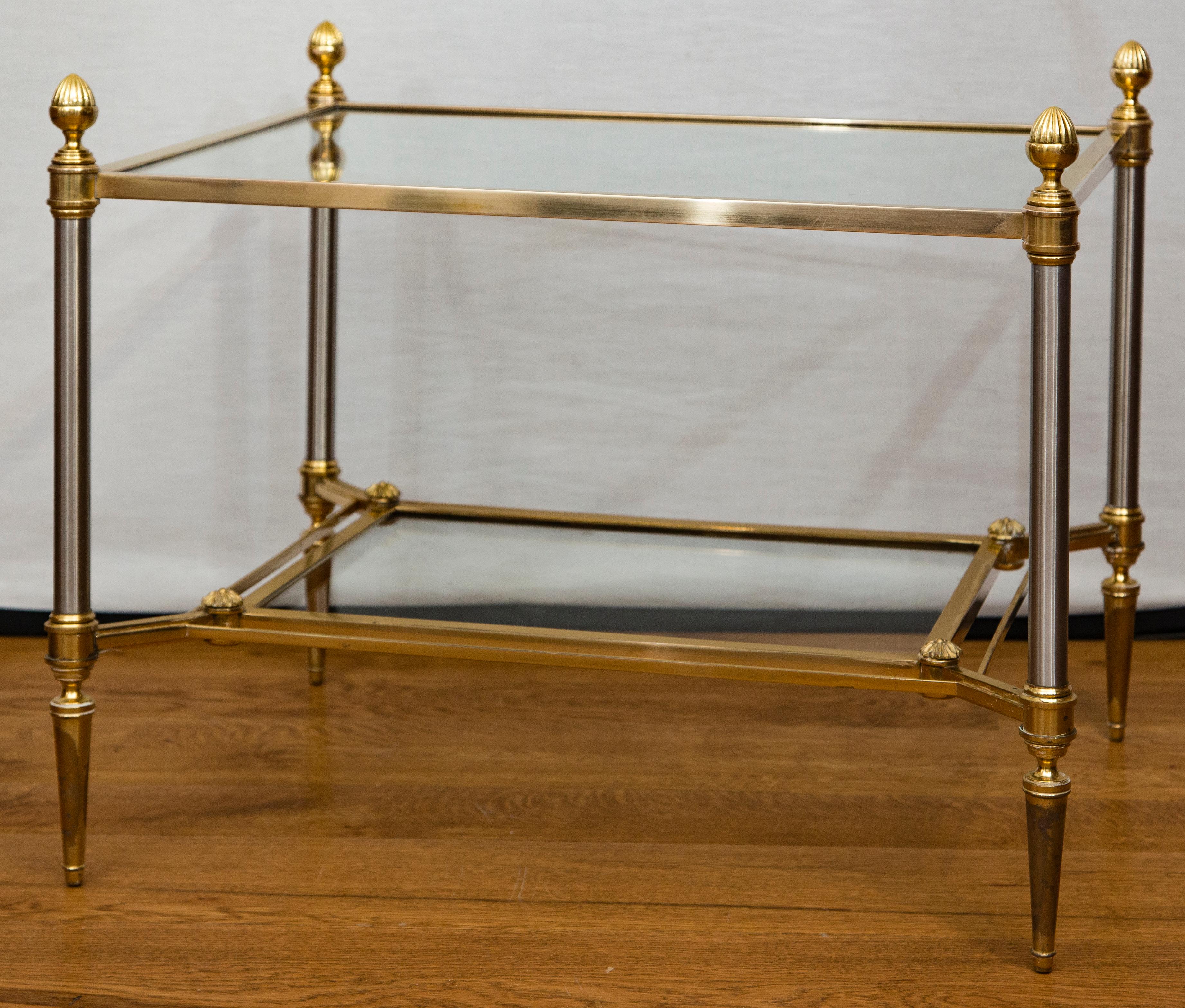 Pair of 20th Century Maison Jansen Brass & Chrome Two-Tier Side Tables In Good Condition In Westport, CT