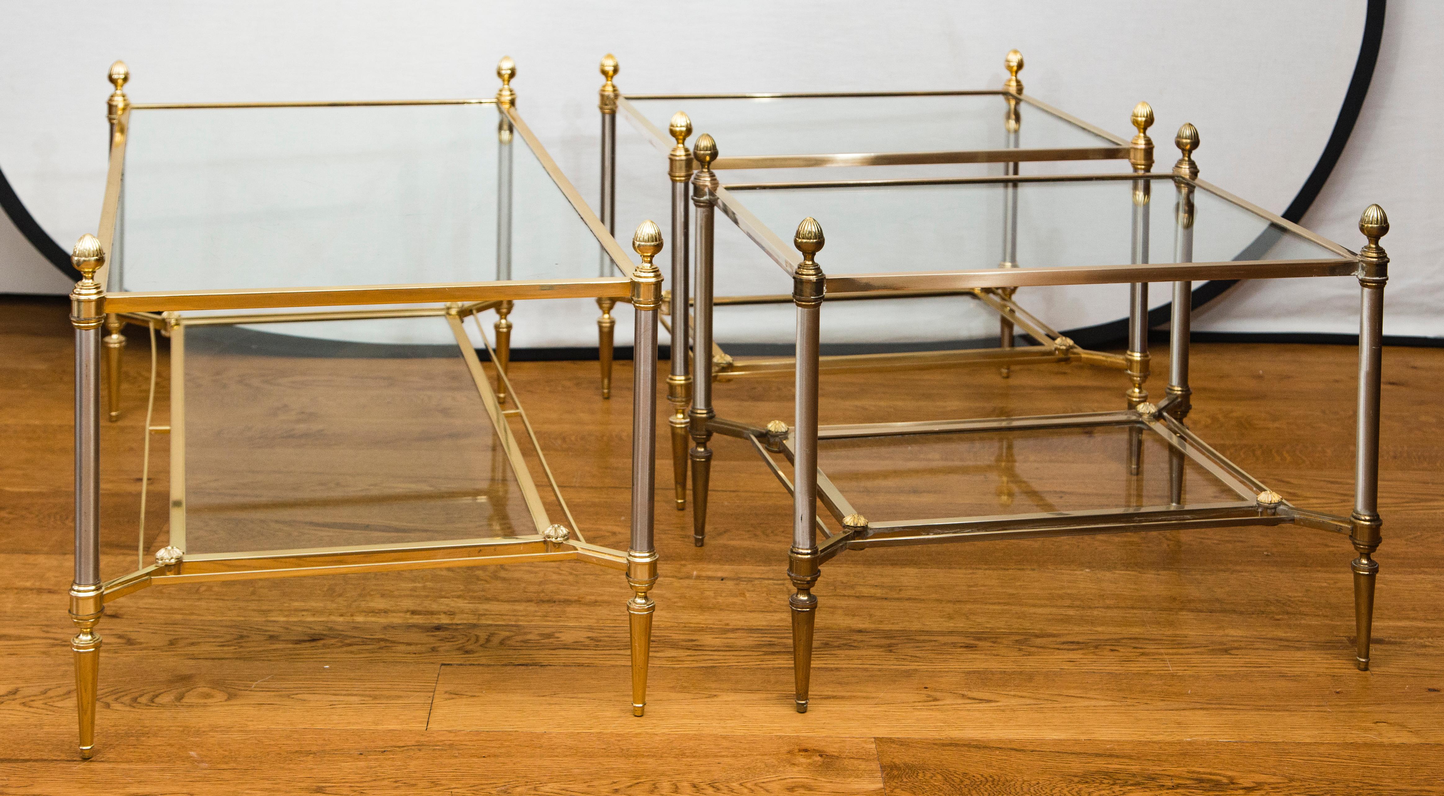 Pair of 20th Century Maison Jansen Brass & Chrome Two-Tier Side Tables 3