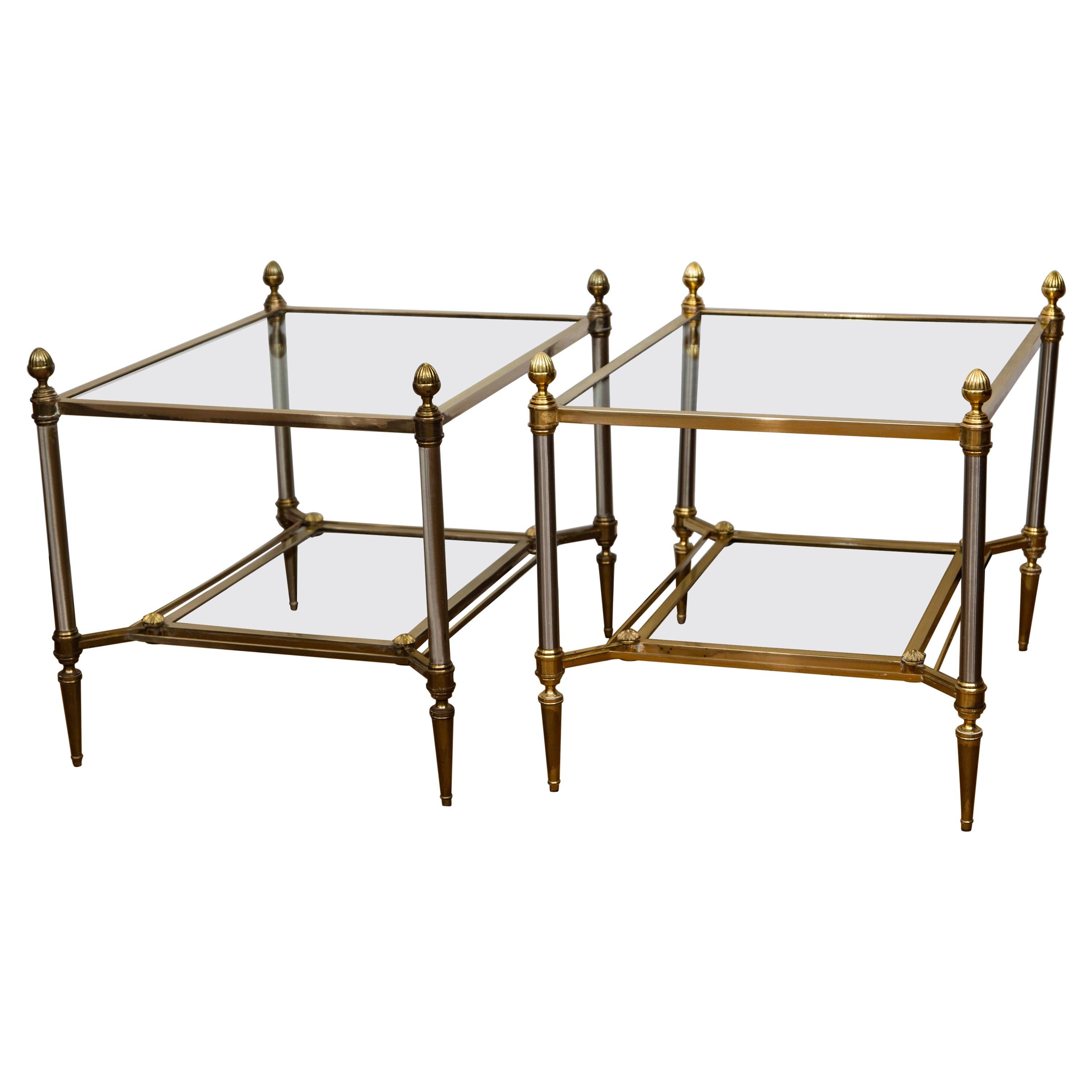 Pair of 20th Century Maison Jansen Brass & Chrome Two-Tier Side Tables