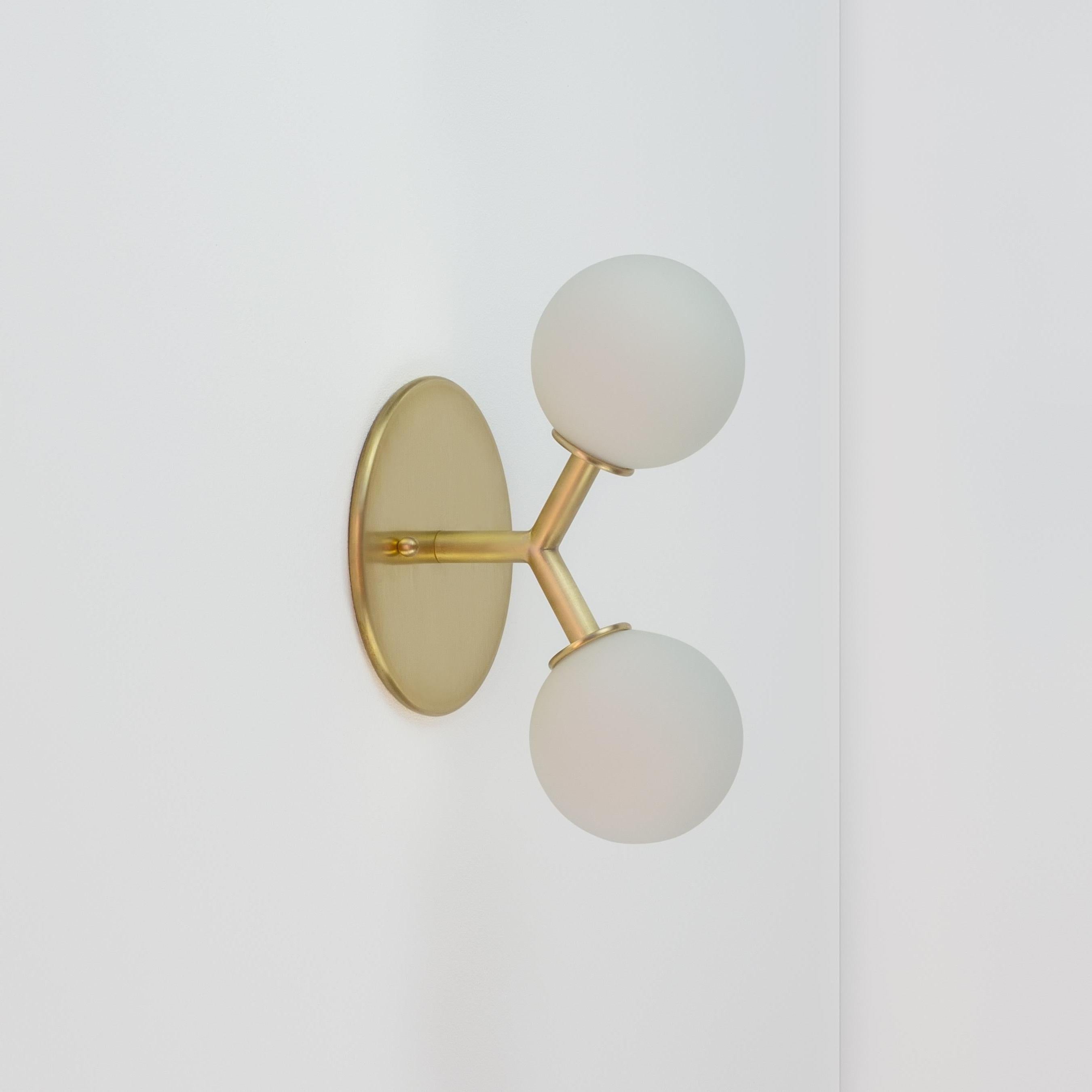 Brushed Pair of Y Flush Mount by Research.Lighting, Brass, 3in Glass, Made to Order For Sale